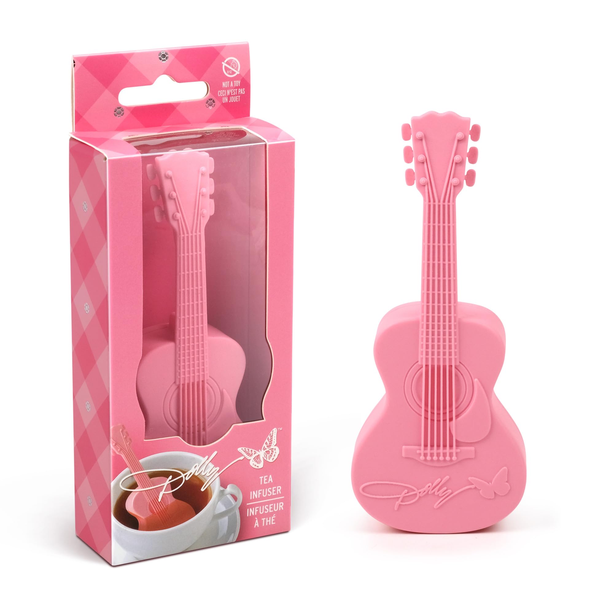 Dolly Parton Pink Guitar Tea Infuser, BPAFree Silicone Loose Leaf Steeping Tool with Signature Dolly Logo