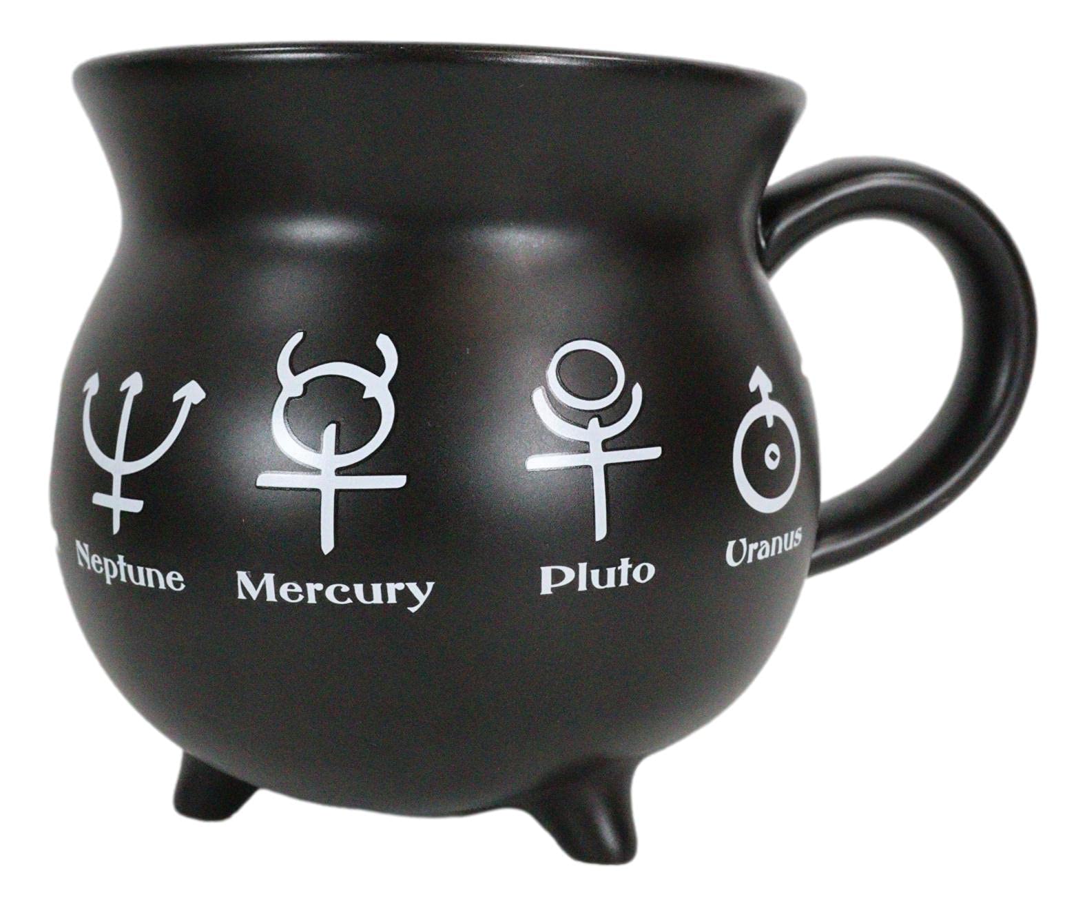 Ebros Wicca Astrological Solar System Alchemy Symbols Reduction Fired Porcelain Cauldron Shaped Bowl Or Large Mug 32Oz With Hand