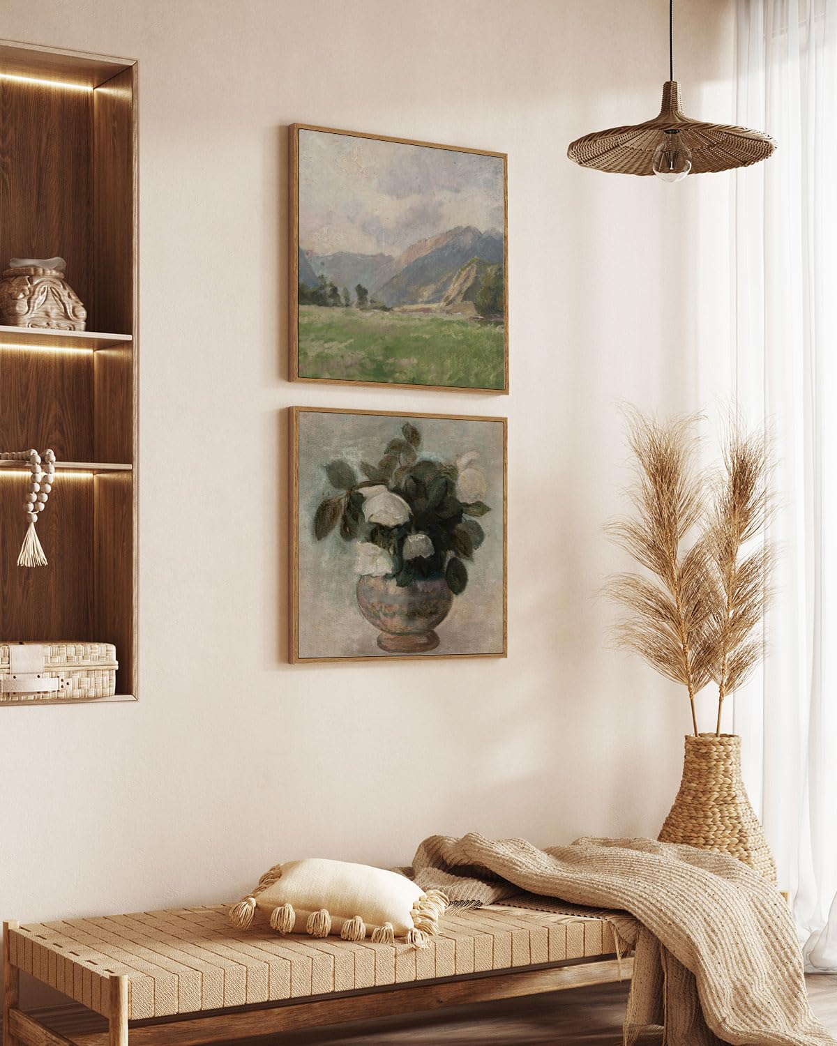 Insimsea Square Framed Canvas Wall Art, Room Decor Vast Prairie Mountain Wall Art Decor, Natural Scenery Canvas Paintings, Wall