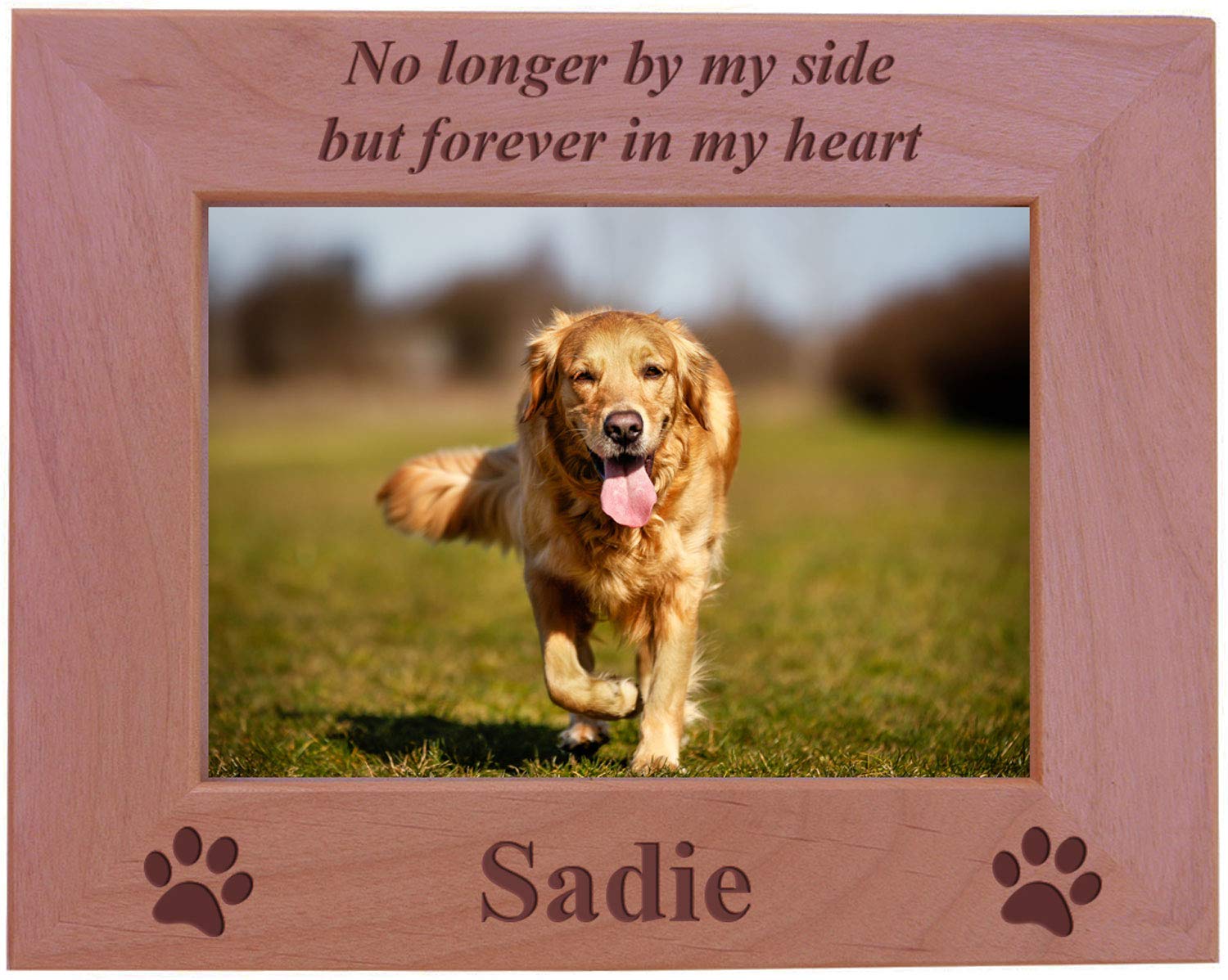No longer by my side but forever in my heart - Custom Engraved Wood Dog Picture Frame Holds 5x7 Inch Photo - Add your dogs name 