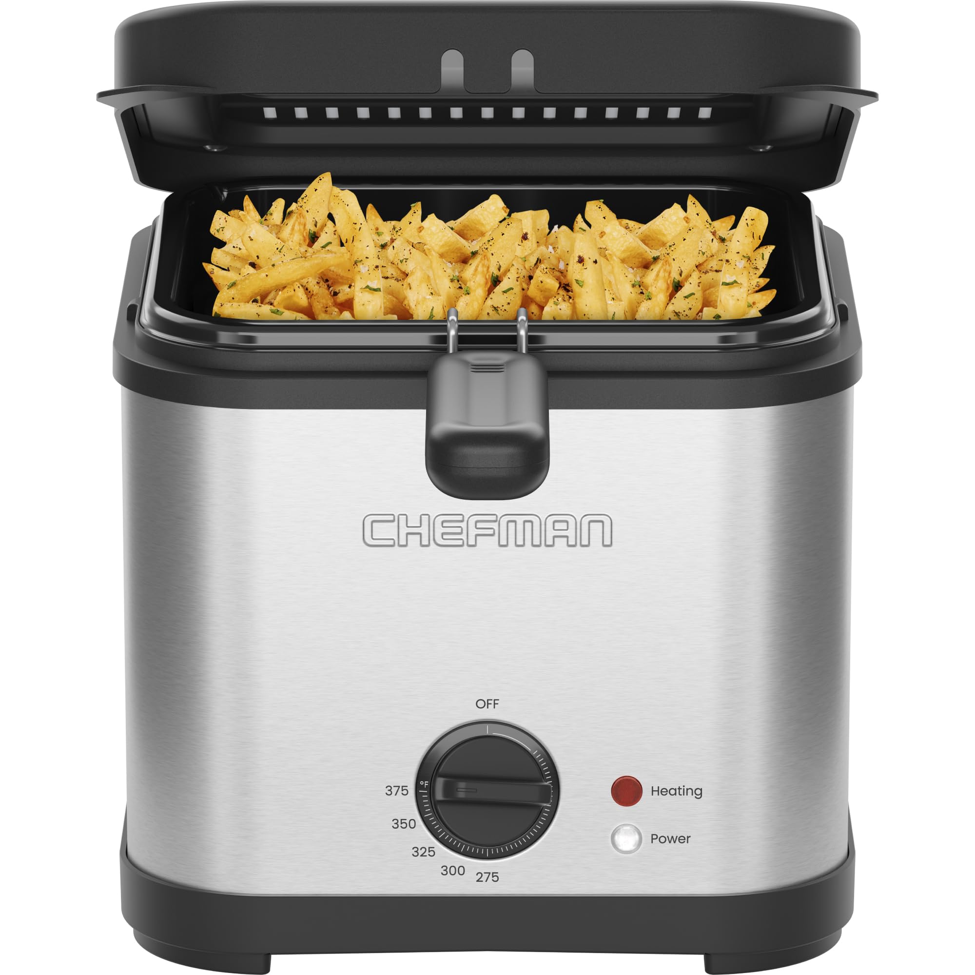 Chefman Fry Guy 2.5 Quart / 10 Cup Deep Fryer with Wire Basket, Hinged Lid with Viewing Window, Adjustable Temperature, Perfect 