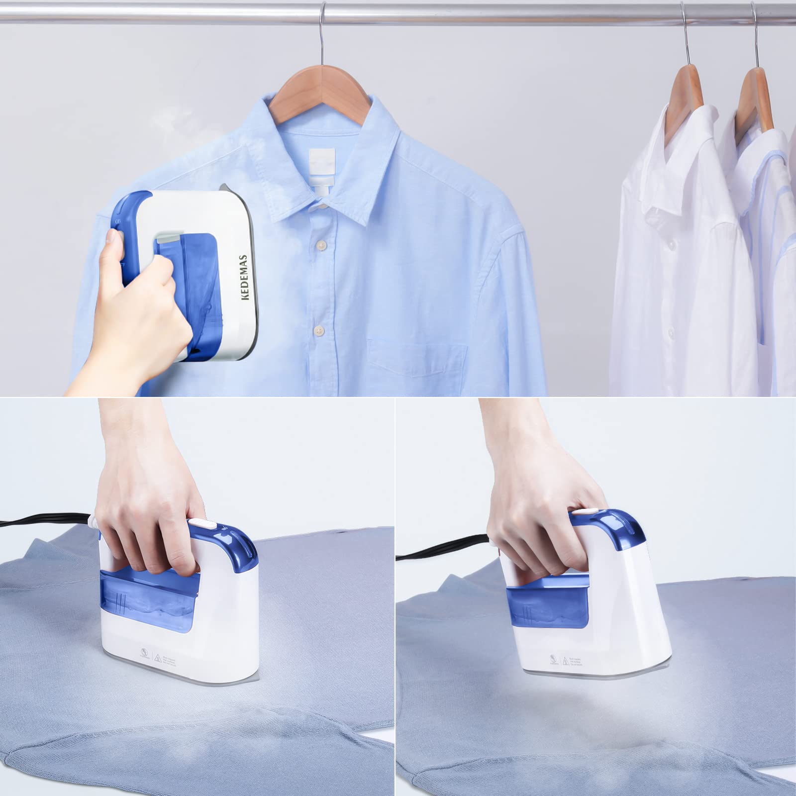 Kedemas Portable Steamer Iron For Clothes, 1300W Mini Handheld Clothes Steamer, Horizontal, Vertical And Dry Ironing, Travel Gar