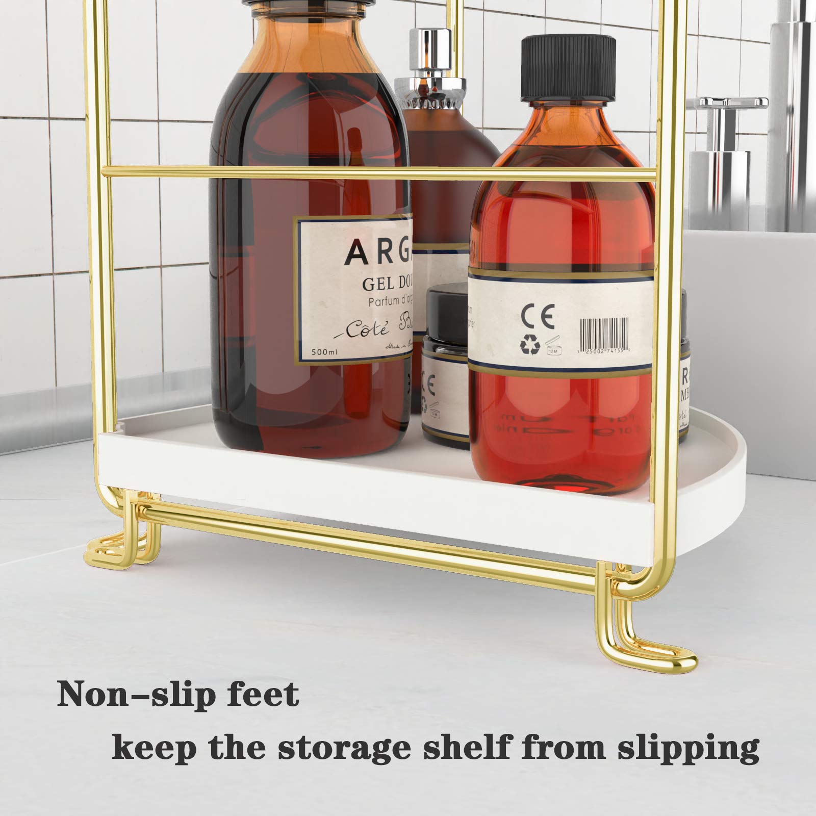 FSyueyun 2-Tier Corner Bathroom Countertop Organizer  Kitchen Spice Rack Makeup Storage Shelf Vanity Bedroom Storage Tray (Gold)
