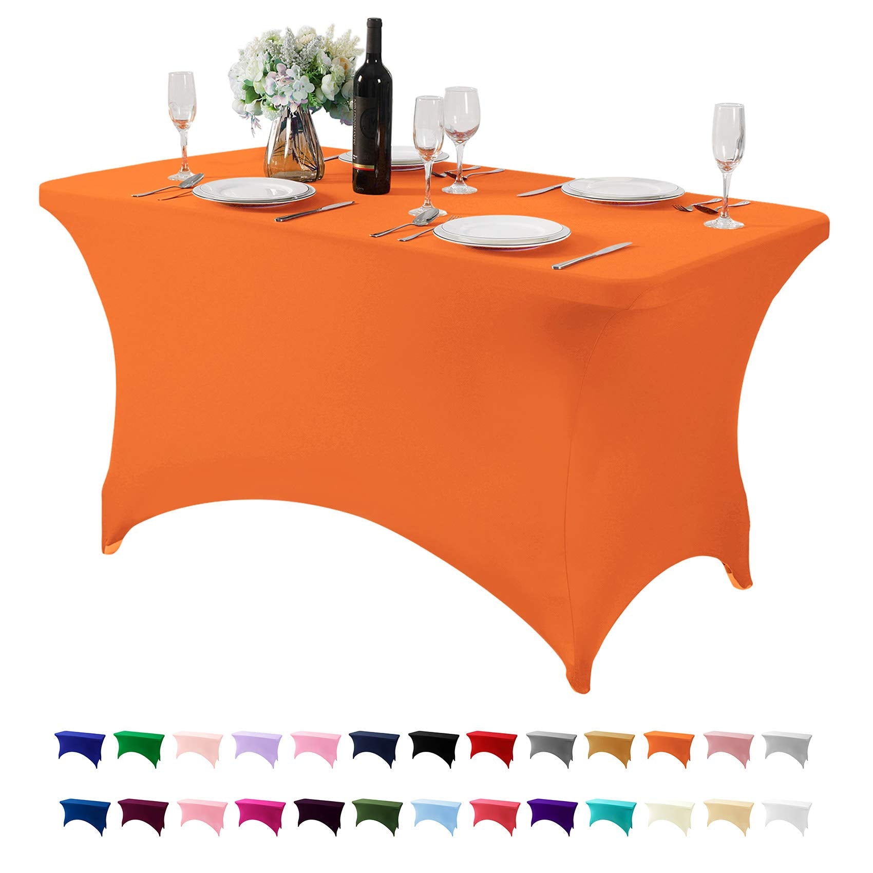 Hezuzo Spandex Table Cover For 4Ft Table Universal Fitted Stretch Tablecloth For Party, Banquet, Wedding And Events-Orange