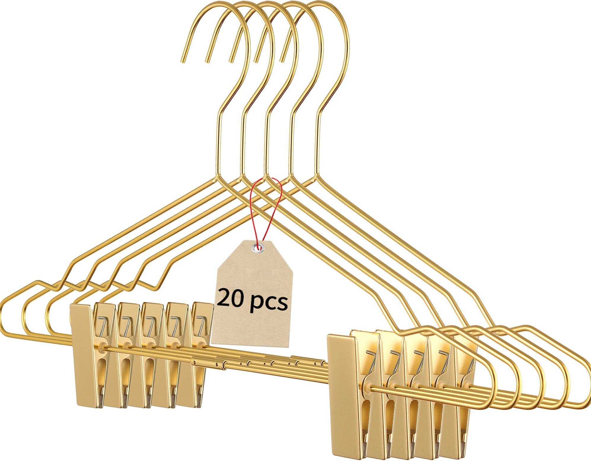 Metal Hangers Heavy Duty Gold 15 Pack Metal Gold Hangers Wire Hanger With Gold Clips For Storage & Display (Gold)