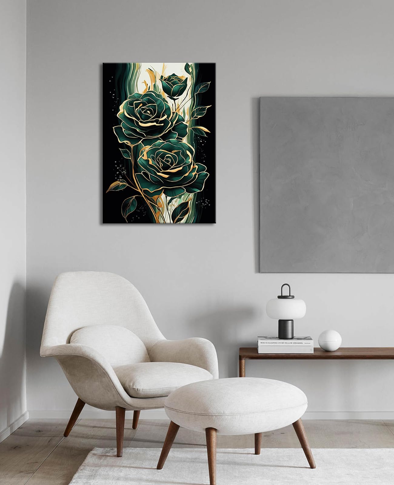 Emerald Green Flower Wall Art Gold Emerald Rose Wall Decor Modern Floral Canvas Print Painting Picture Artwork For Bedroom Bathr