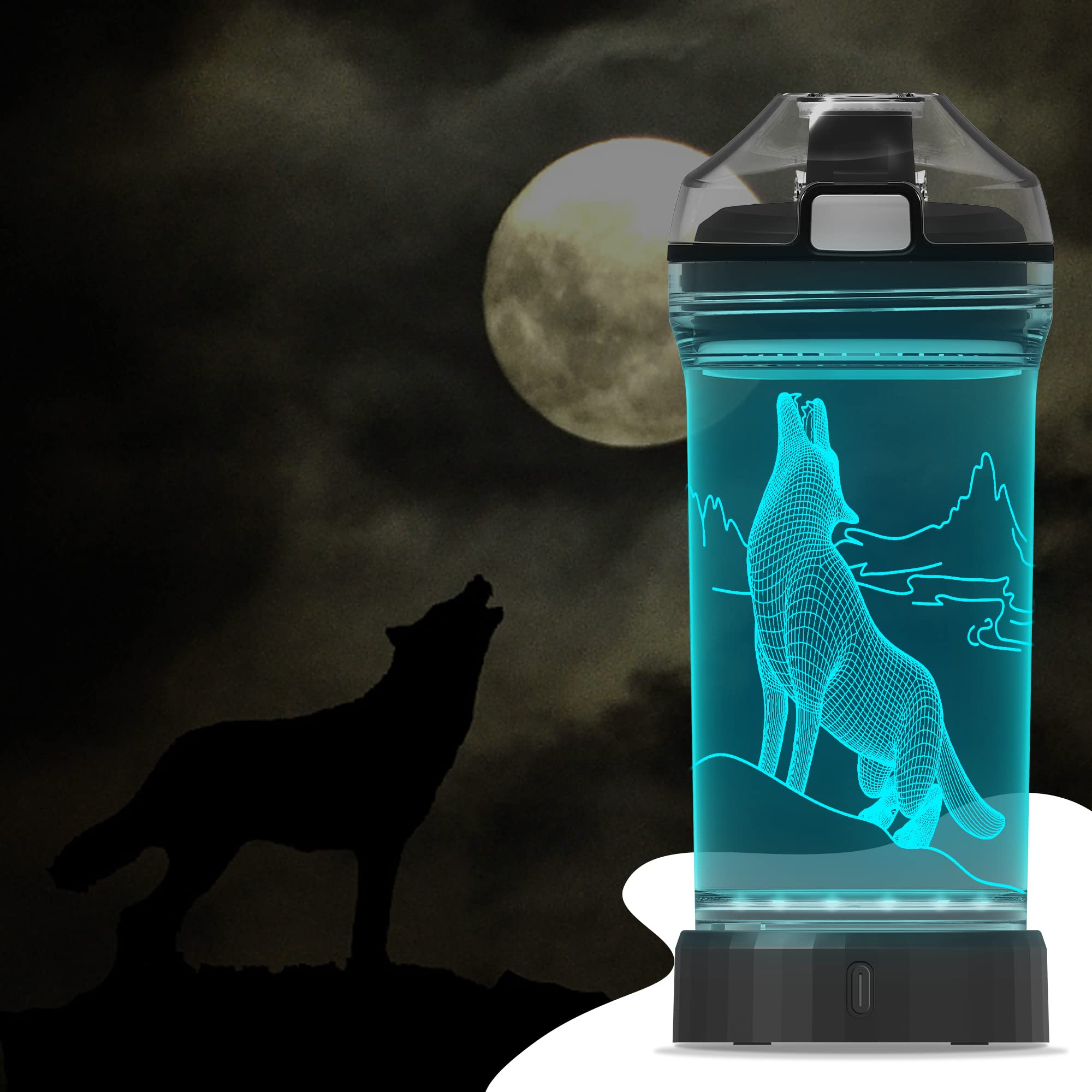 Yuandian Wolf Gifts, Light Up Boy Water Bottle With 3D Animal Wolf Design- 14 Oz Tritan Bpa Free Eco-Friendly - Cool Drinking Cu