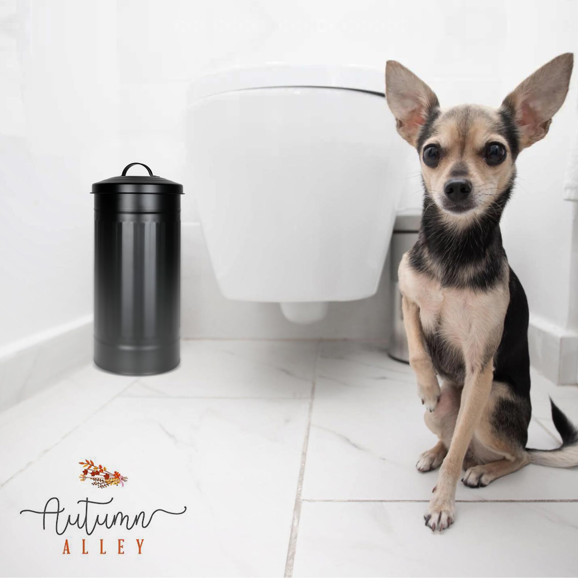 Autumn Alley Black Toilet Paper Reserve Holder Canister with Lid - Vertical Rustproof Free-Standing Farmhouse Metal Toilet Tissue Caddy for 3 Mega Rolls  Rustic Behind/Beside Toilet Storage Stand