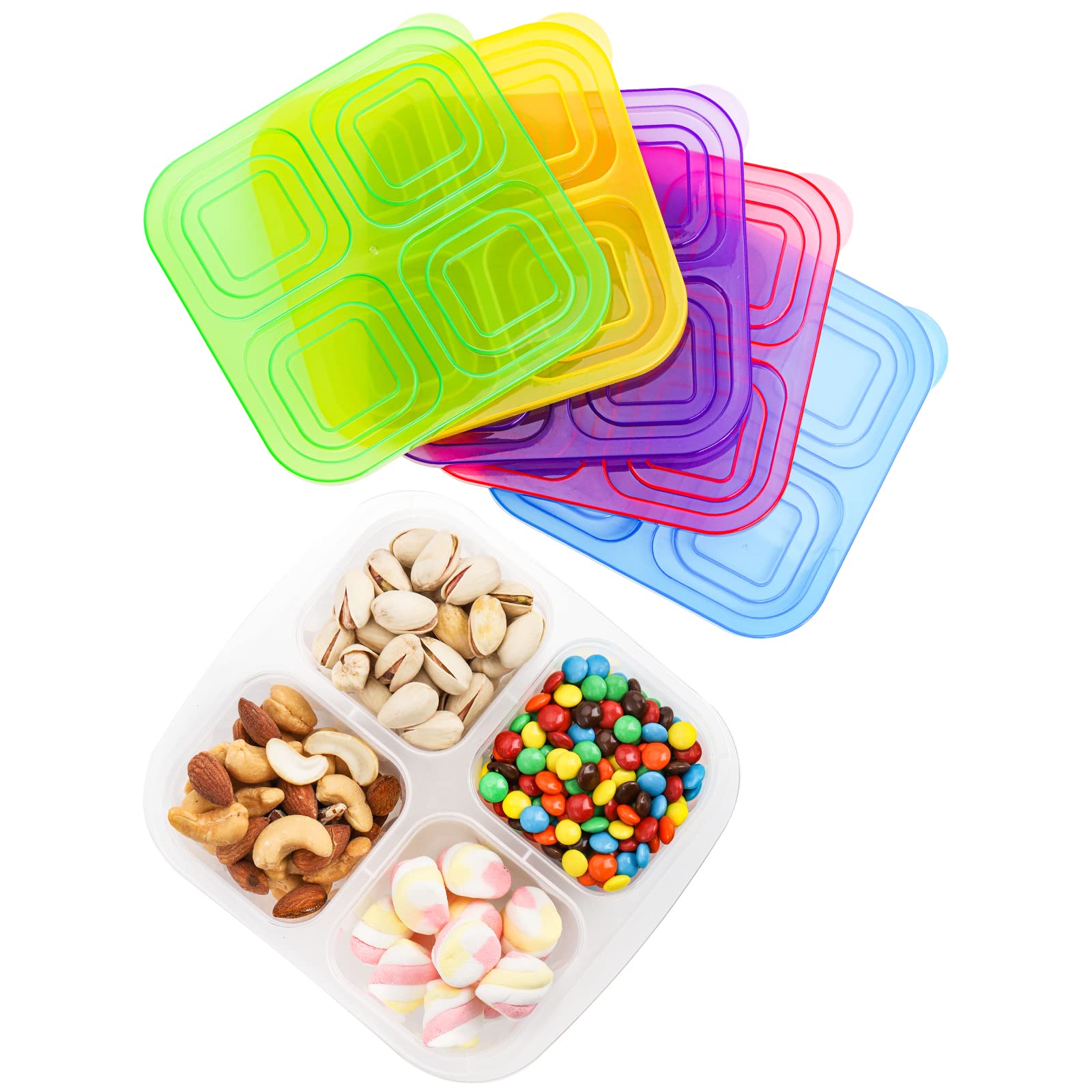 Avla 10 Pack Bento Snack Boxes, Reusable Meal Prep Containers, 4-Compartment To Go Bento Lunch Boxes, Stackable Divided Food Sto