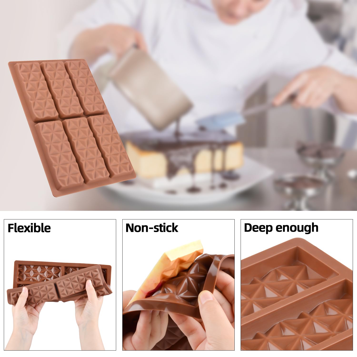 Fimary 1 Pc Break Apart Chocolate Molds Silicone Deep Candy Bar Molds Silicone Shapes  Silicone Molds for Wax Melts Large(Pyramid)