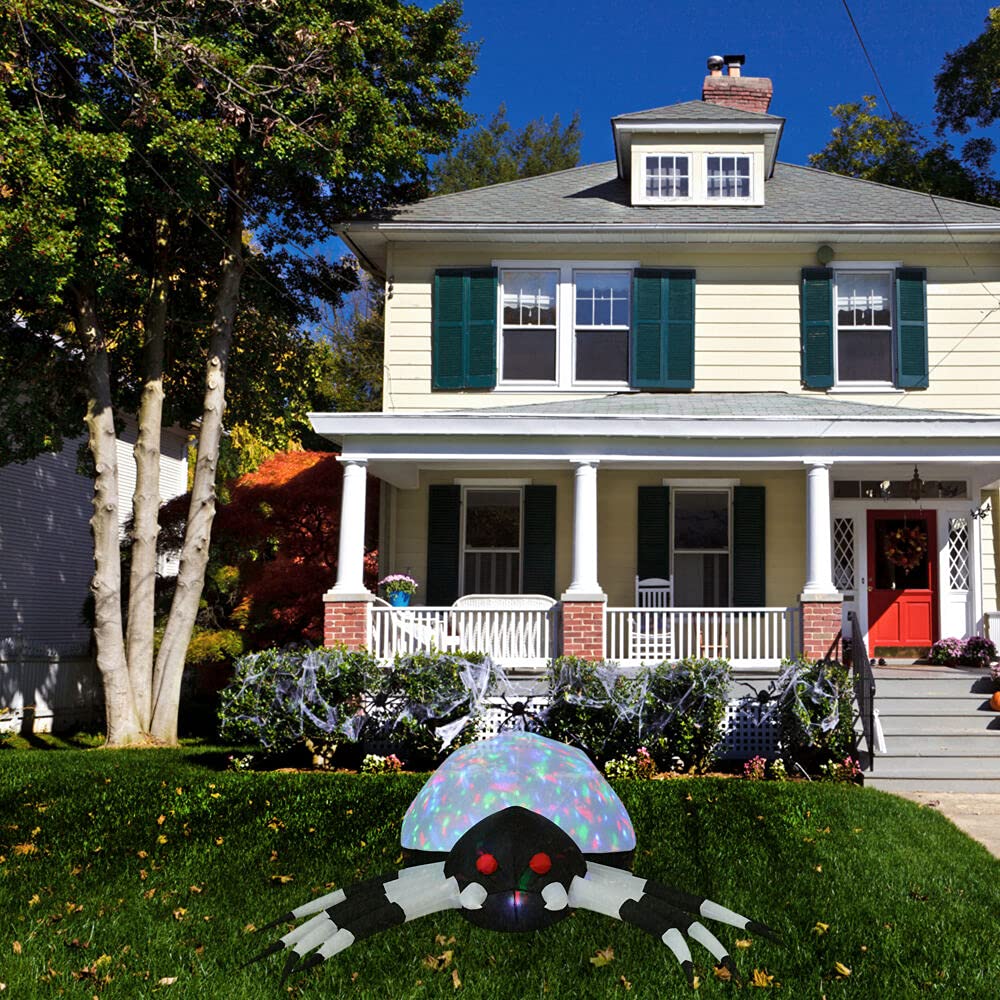Haunted Hill Farm 6-ft. Wide Spider Blow Up with Disco Lights, Outdoor Halloween Inflatable Decoration for Lawn and Yard, Giant