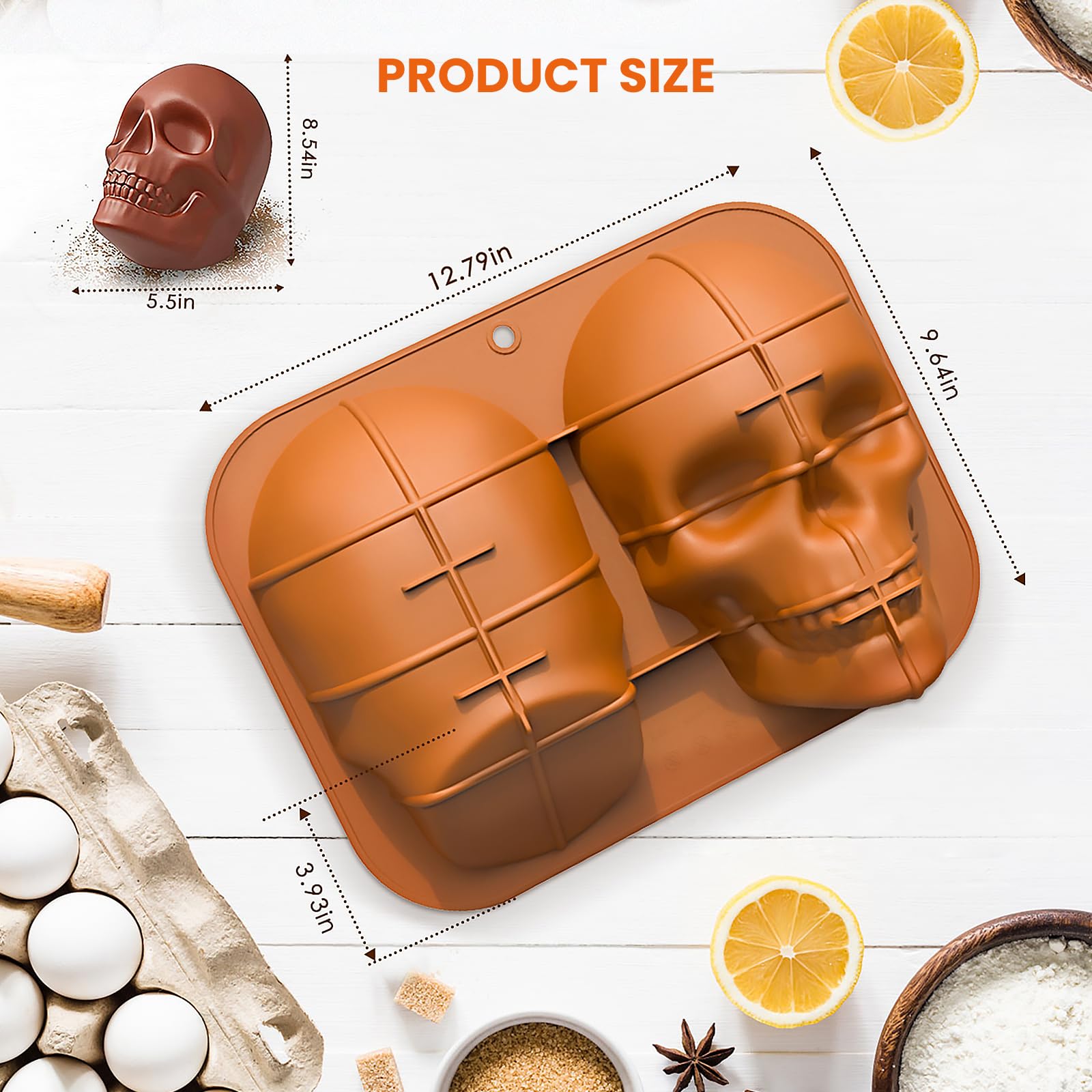 Tznponr 3D Skull Cake Molds For Baking, Cake Molds For Halloween, Food Grade Silicone Diy Large Skull Cake Pan For Birthday,Hall