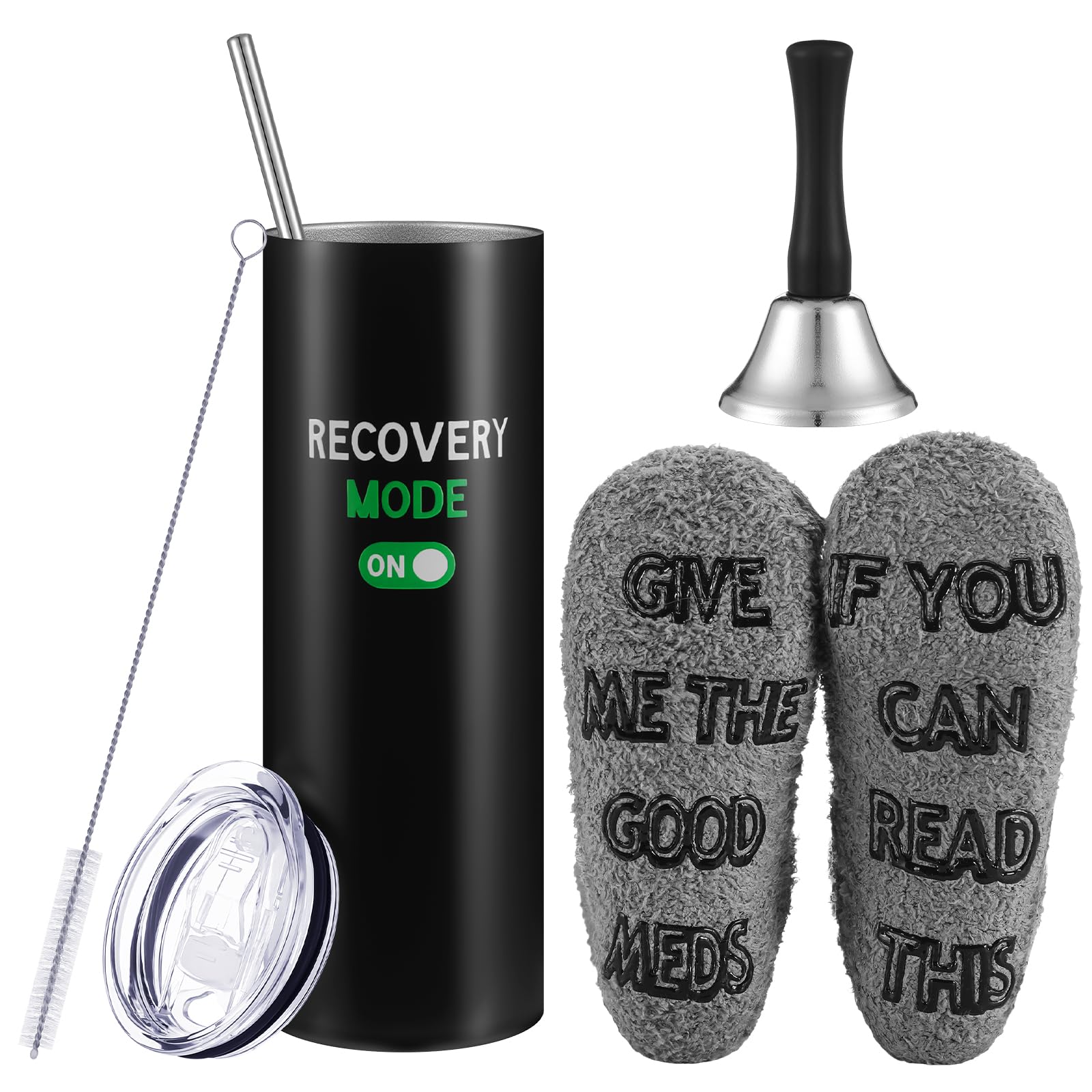Teenyyou 3 Pcs Funny Get Well Soon Gifts 20oz Hospital Mug Fuzzy Recovery Cotton Socks Silver Steel Tea Hand Bell Surgery Recove