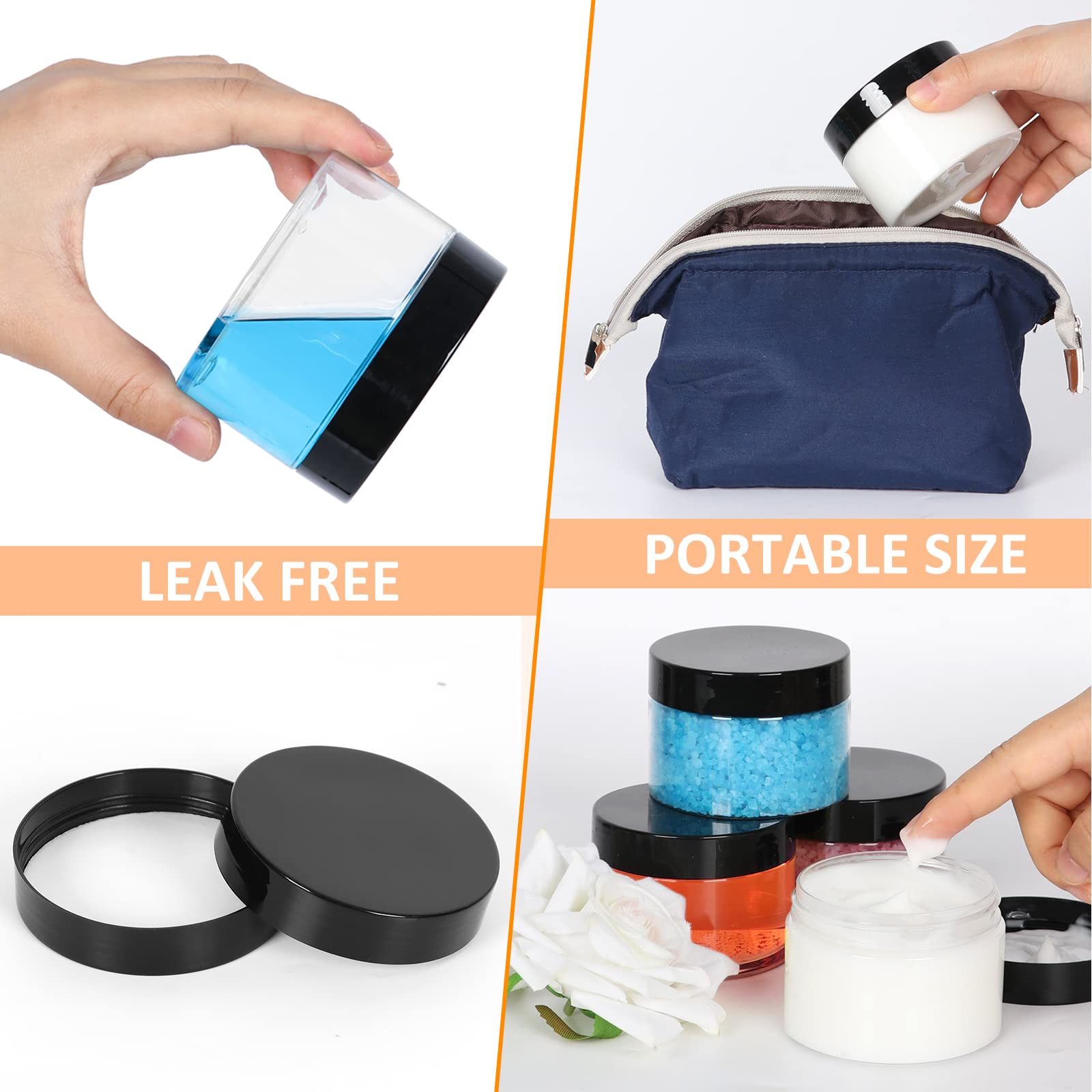 Jaisie.W 4Oz Plastic Containers With Lids 48Pack, Clear 4 Oz Plastic Jars With Lids&Labels- Refillable Cosmetic Small Containers