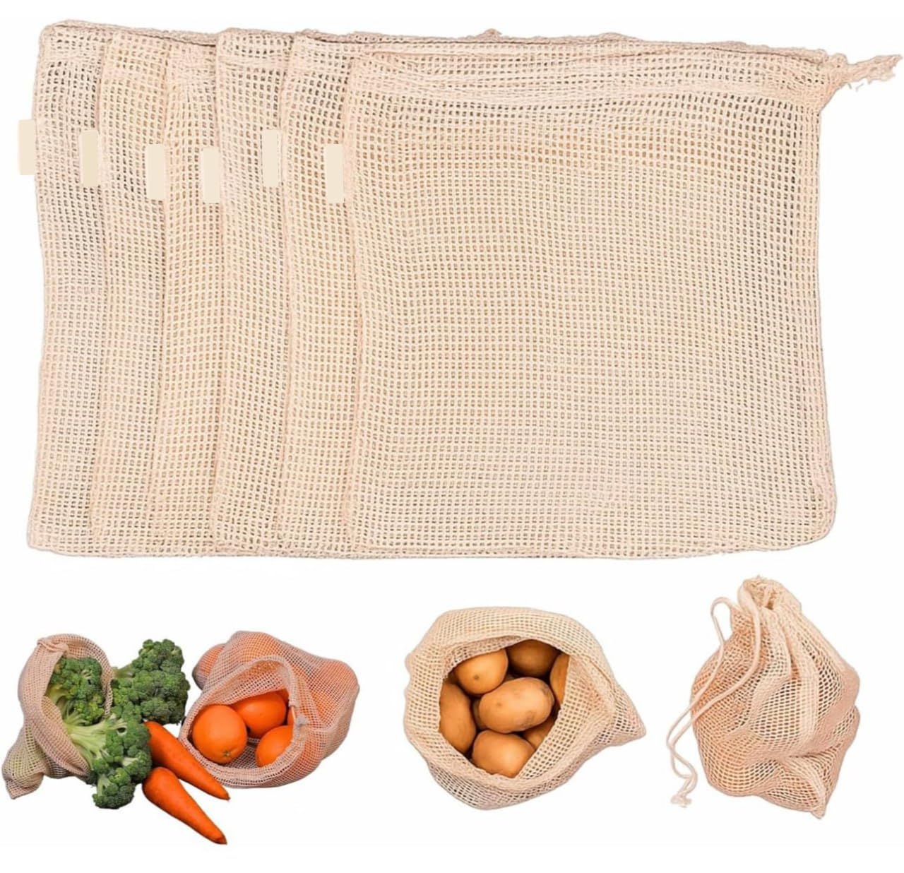 Kalkey Vegetable Bag For Fridge  100% Cotton Mesh Storage Bag For Vegetables & Fruits | Reusable Net Produce Bag For Refrigerat