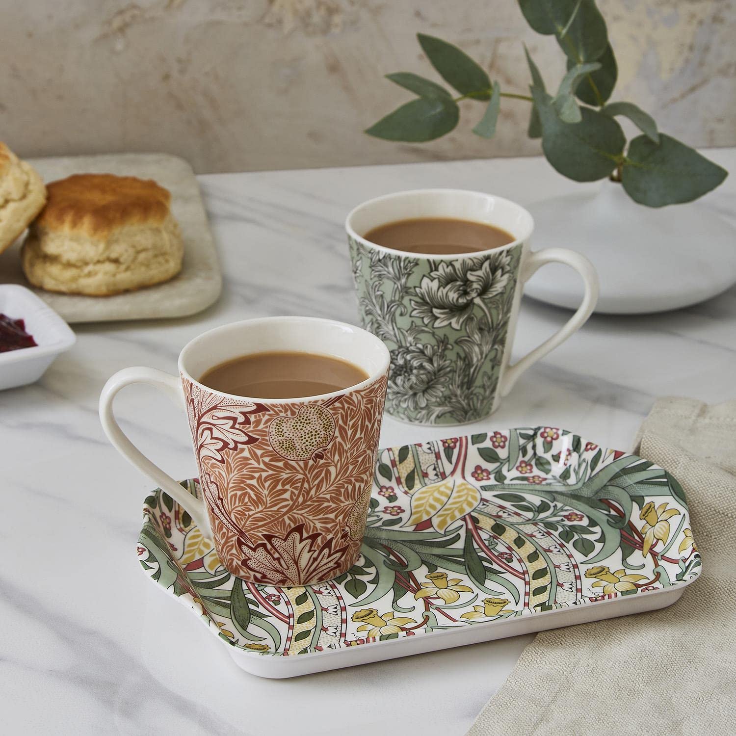 Portmeirion Home & Gifts Ceramic Spode Morris & Co Designs Pair Of Mugs And Tray Set, Multicolour (X0011659175)