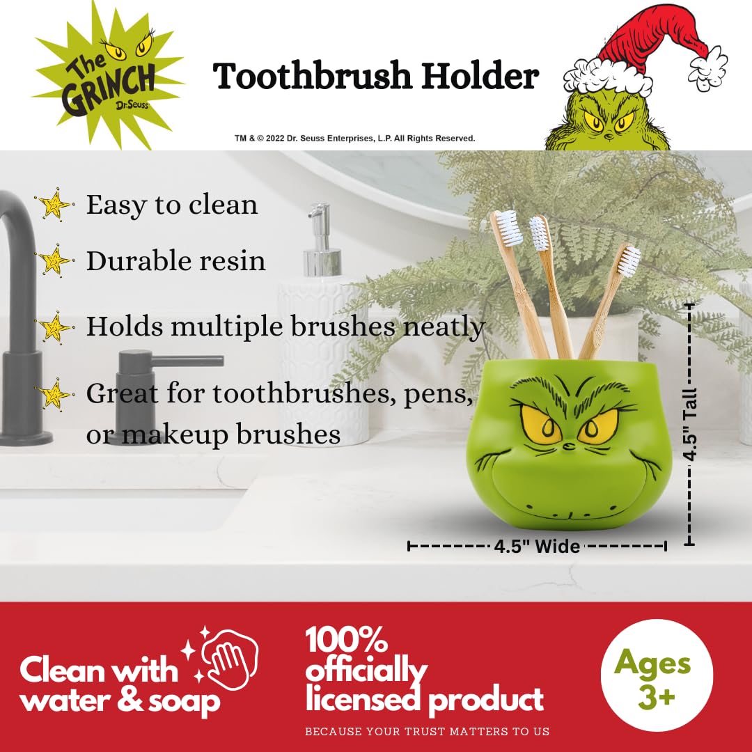 Collectibles Dr. Seuss' The Grinch Holiday Christmas Toothbrush Holder - Makeup Brushes/Pens Tumbler, (Officially Licensed Produ