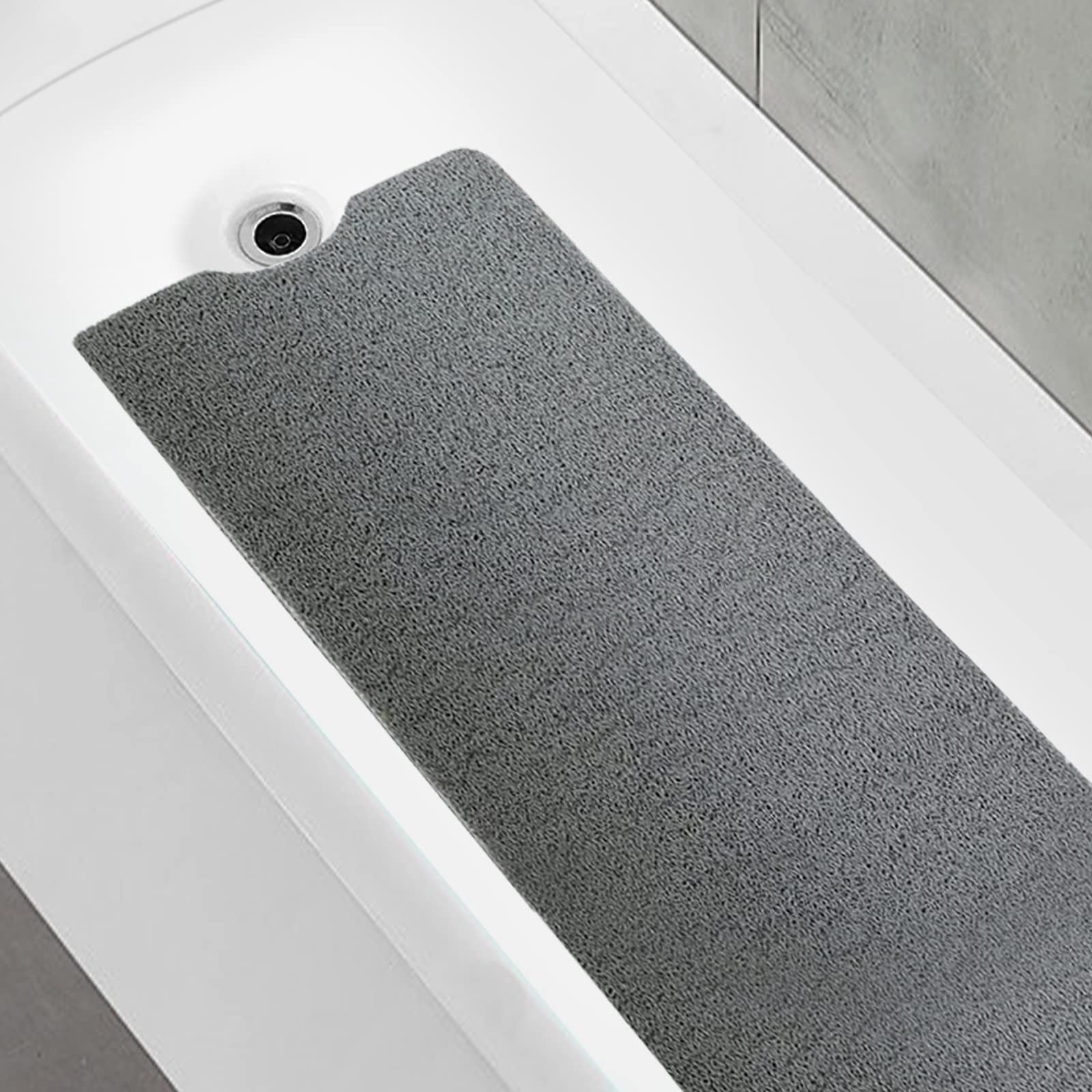Oxtail Bathtub Mat Non Slip Shower Soft Pvc Loofah Bath Tub Mats For Bathroom 16''X40'', Grey