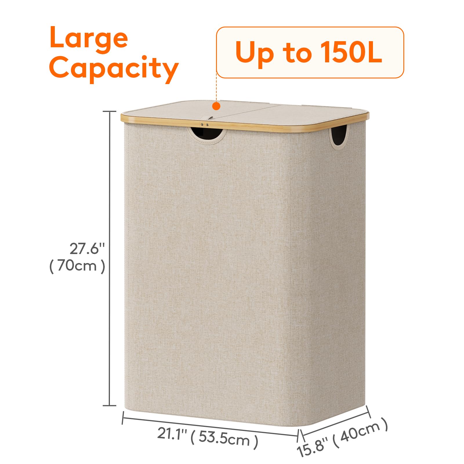 Lifewit 150L Laundry Basket With Lid, Clothes Hampers For Laundry With Bamboo Handles And A Removable Bag, Large Foldable Laundr