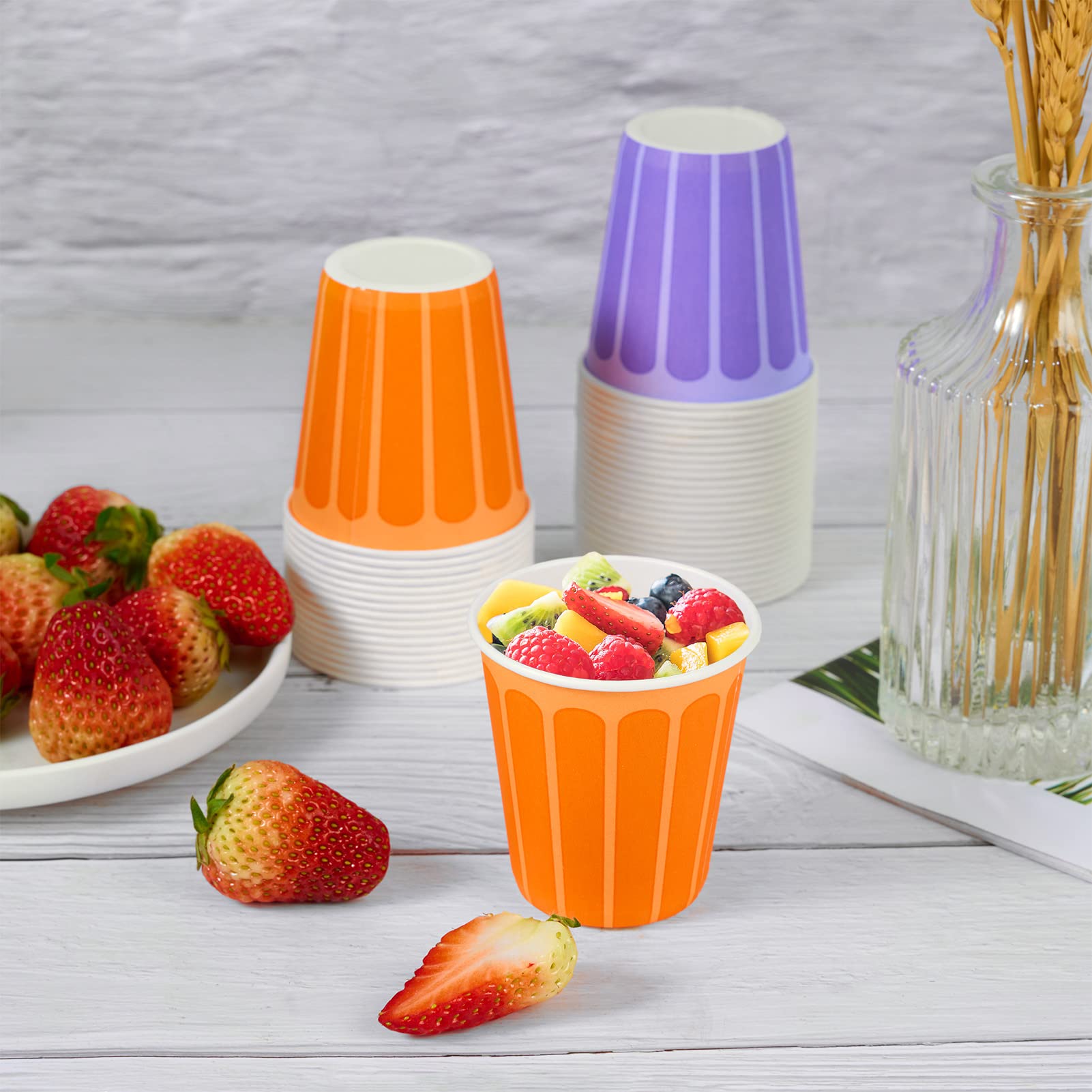 Litopak 540 Pack 5Oz Paper Cups, Purple And Orange Disposable Paper Cups, Paper Snack Cups, Water Paper Cups, Small Mouthwash Cu