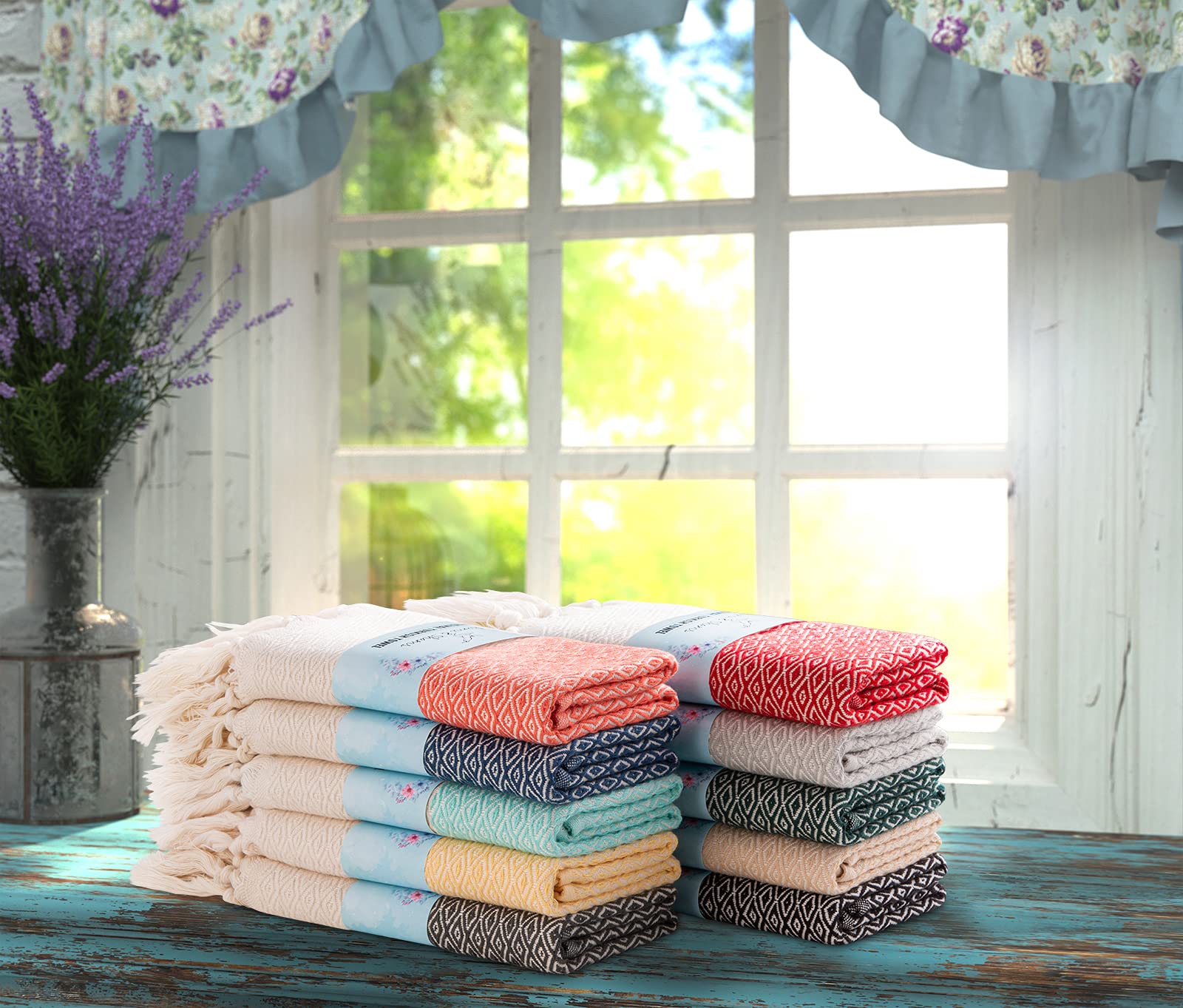 Rumi & Shams Turkish Hand Towels For Bathroom | 2 Pcs Farmhouse Hand Towels | 16 X 32 Inches Boho Hand Towels | 100% Cotton Turk