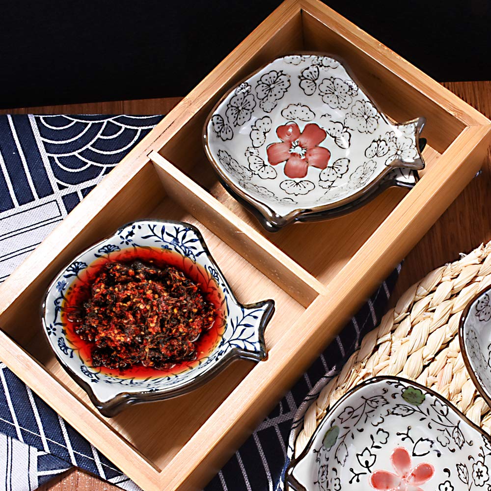 Cerficer Japanese Soy Sauce Dish Set Of 4 Fish Shaped Ceramic Sushi Dishes Dipping Bowls