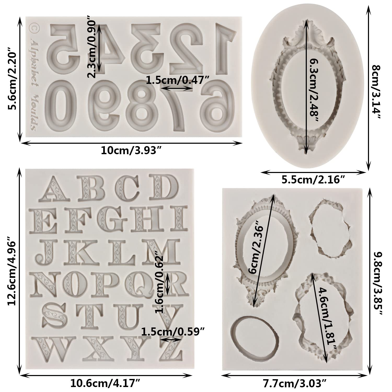 Sijiangmold Photo Frame Fondant Molds Picture Frames Silicone Mold Letter Chocolate Molds Uppercase Alphabet Number Mold For Mak