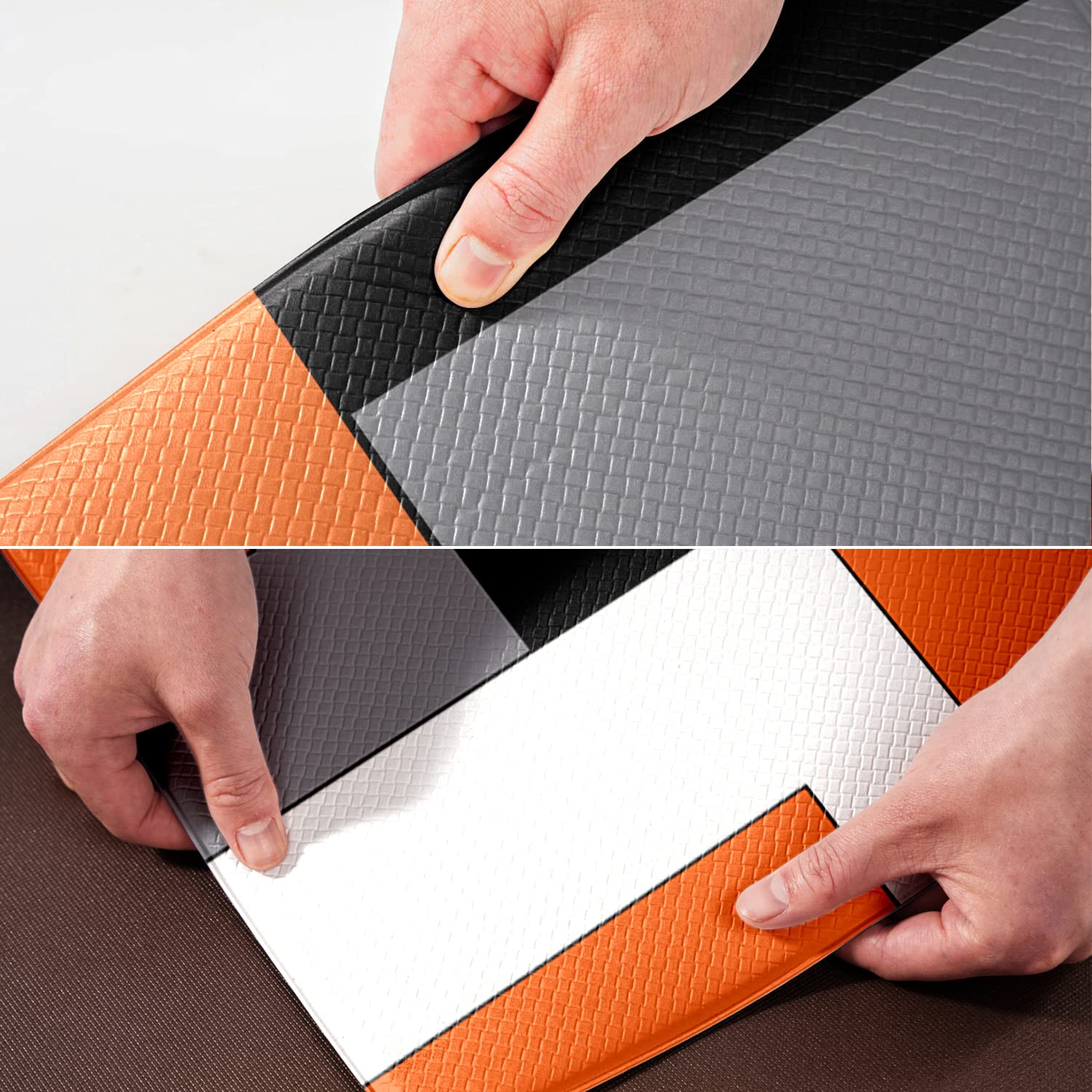 Orange Black Grey White Kitchen Rugs and Mats Set of 2 Cushioned Anti Fatigue Kitchen Rugs Set Geometric Non-Skid Washable Kitchen Mats for Kitchen Sink Laundry (Orange Grey  17.5''x29.5''+17.5''x47'')