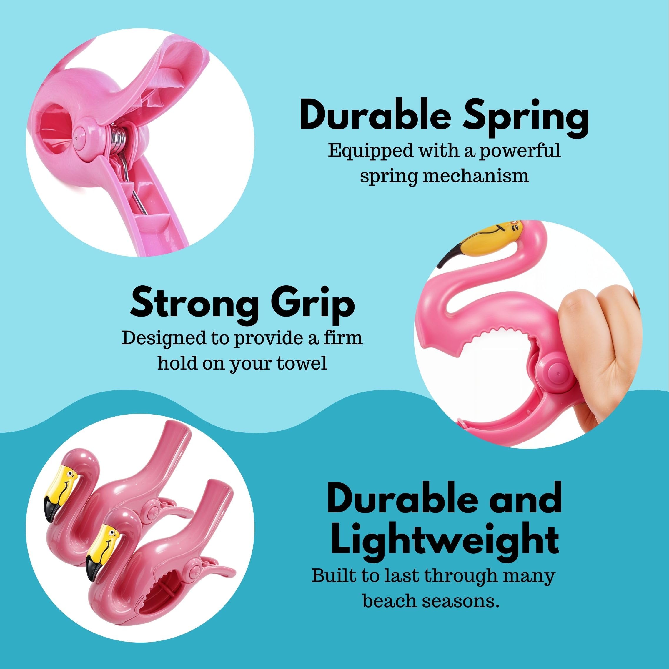 Performore 2 Pack Of Flamingo Beach Towel Clips, Portable Towel Holder Clips, Secure Clips For Beach Chairs Deck Patio Pool Boat
