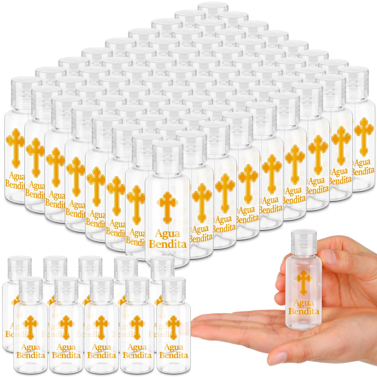 Bokon 200 Pcs Holy Water Bottles 1 oz Small Baptism Party Favor Agua Bendita Plastic Empty Containers with Golden Catholic Cross