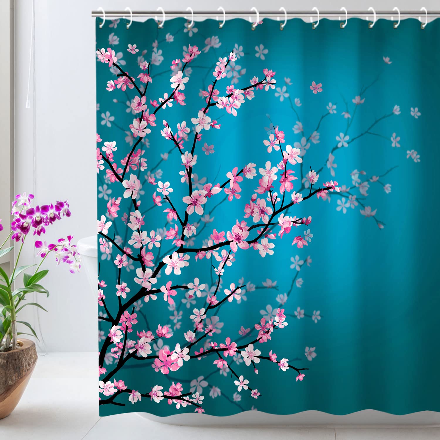 Livilan Cherry Blossom Shower Curtain Japanese Shower Curtain Floral Sakura Plum Blossom Flower Shower Curtains With 12 Hooks Te
