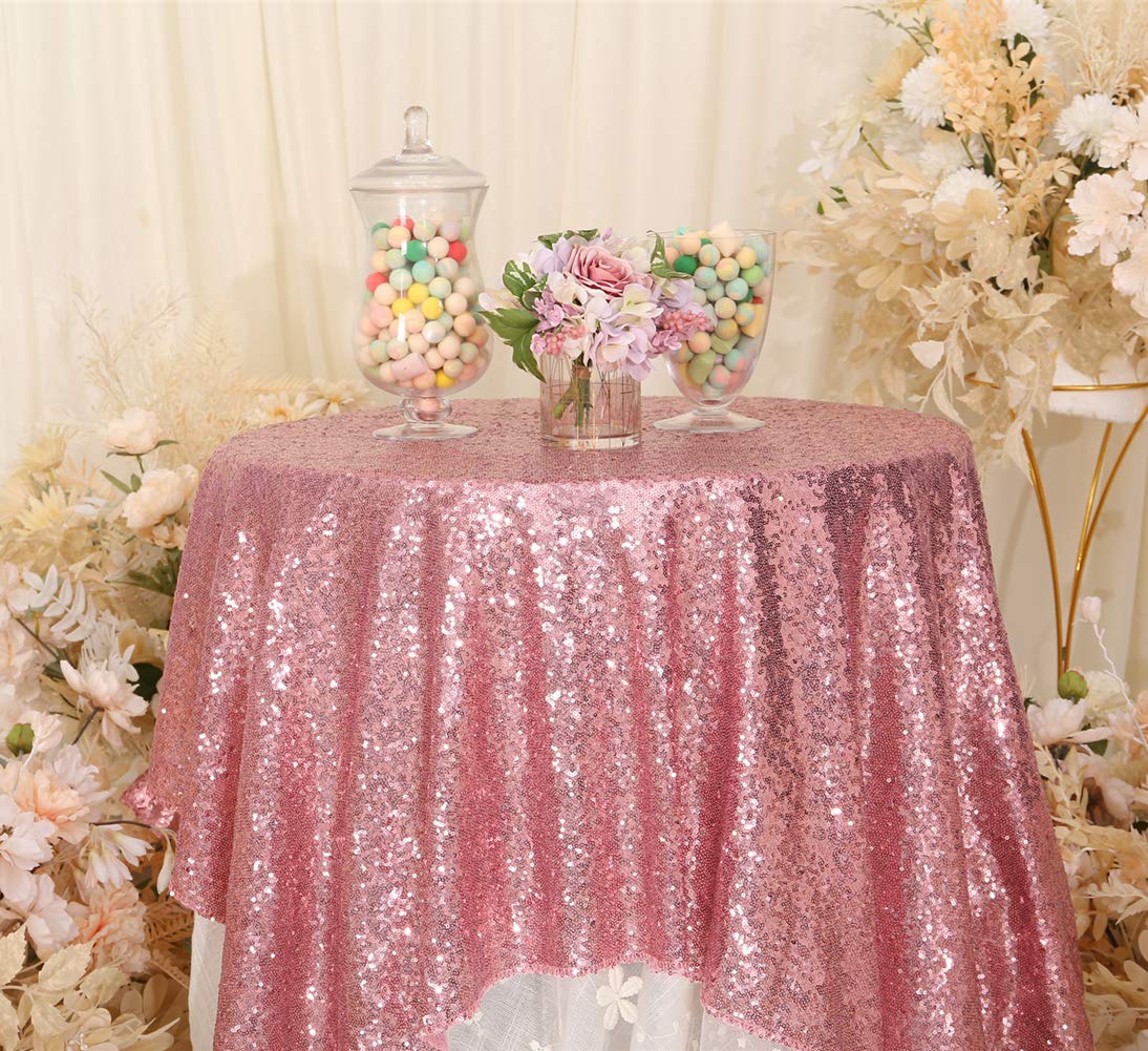 Poise3Ehome 50X50 Square Fuchsia Pink Sequin Tablecloth For Party Cake Dessert Table Exhibition Events, Fuchsia Pink
