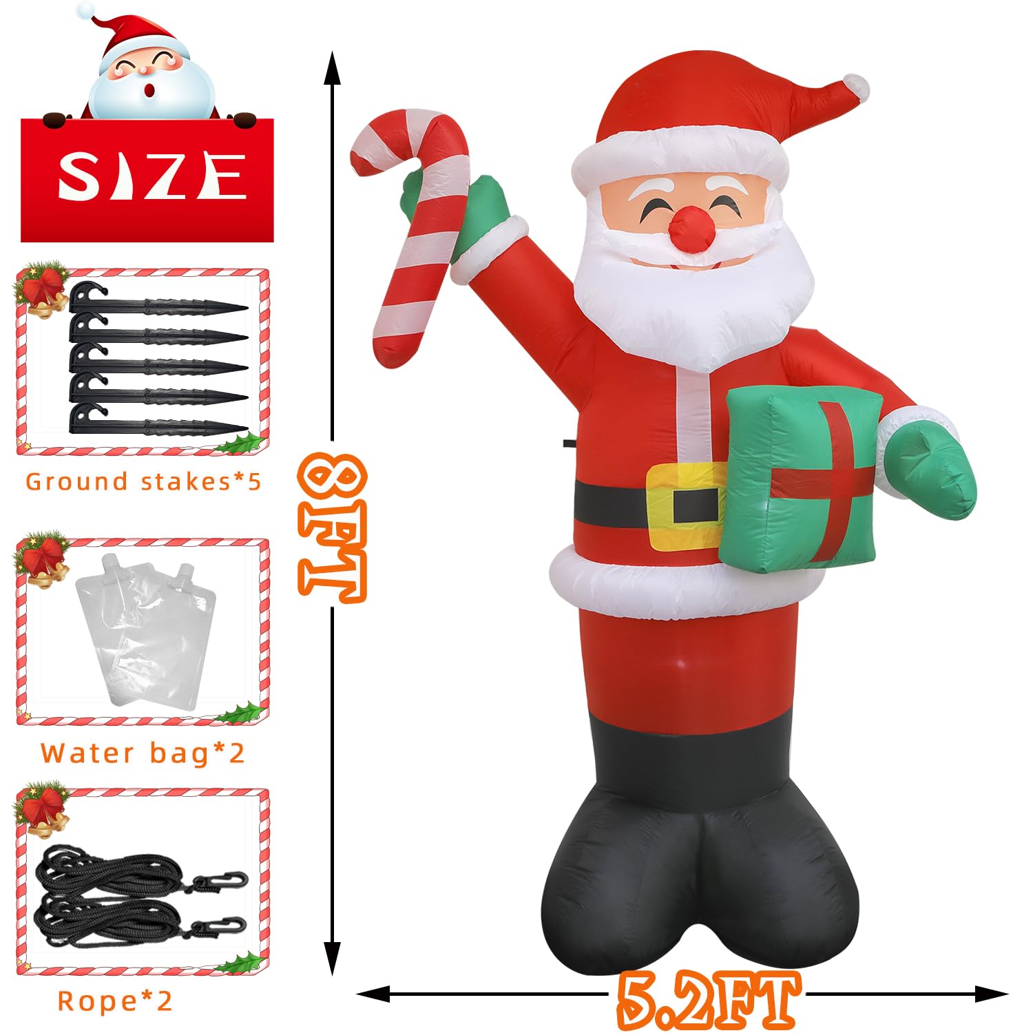 Kerithsoco 8 FT Christmas Inflatable Santa Claus with Candy and Gift Box Outdoor Decor, Christmas Blow Up Waterproof Xmas Decora