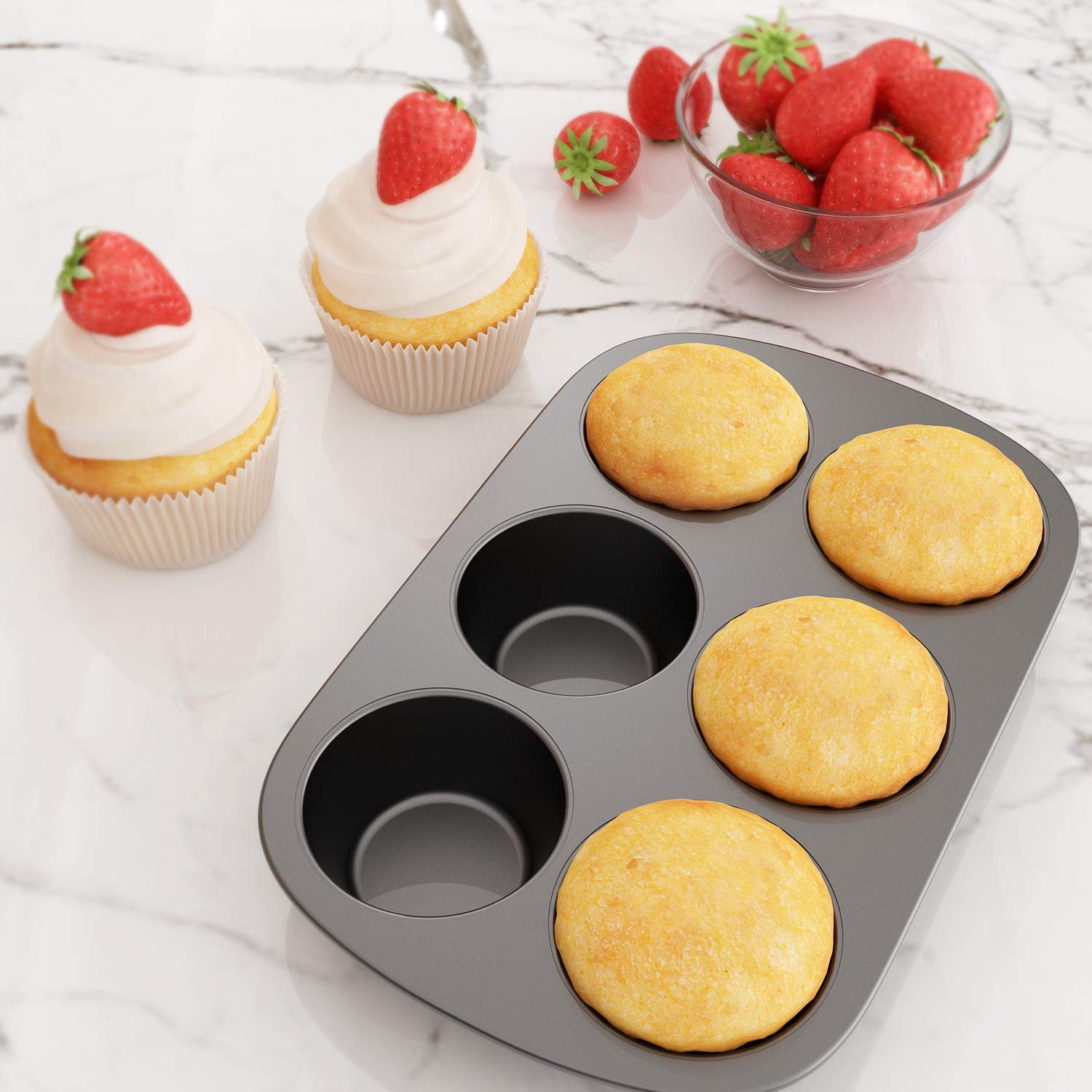 Tiawudi 2 Pack Nonstick Muffin Pan, Carbon Steel Cupcake Pan, 6 Cup, Easy To Clean And Perfect For Making Muffins Or Cupcakes, J