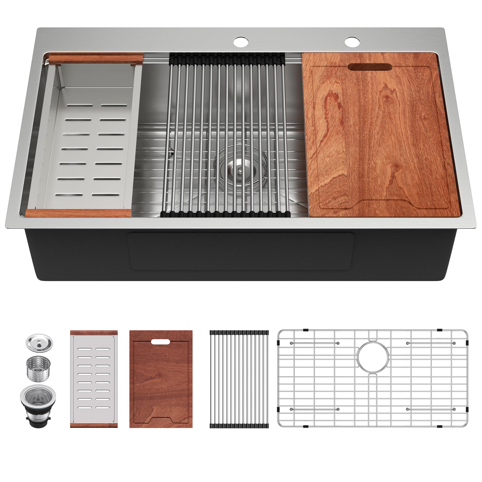 Lordear 36 Drop In Kitchen Sinks Worktation 16 Gauge 36X22 Inch Stainless Steel Single Bowl Ledge Worktation Topmount Overcounte