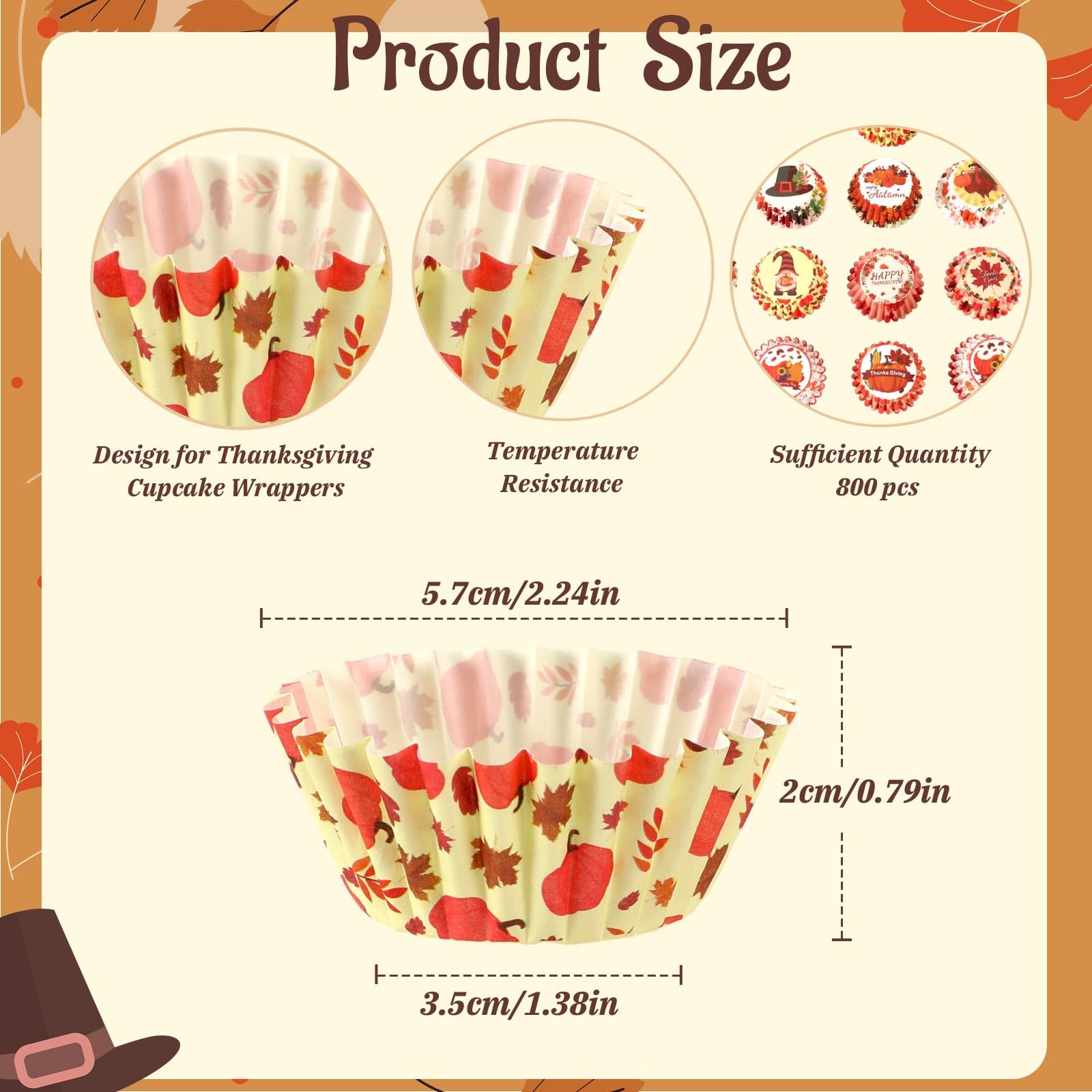 Augsun 800Pcs Mini Fall Cupcake Liners Thanksgiving Pumpkin Maple Leaves Cupcake Papers Baking Cups Cupcake Wrappers For Fall Th