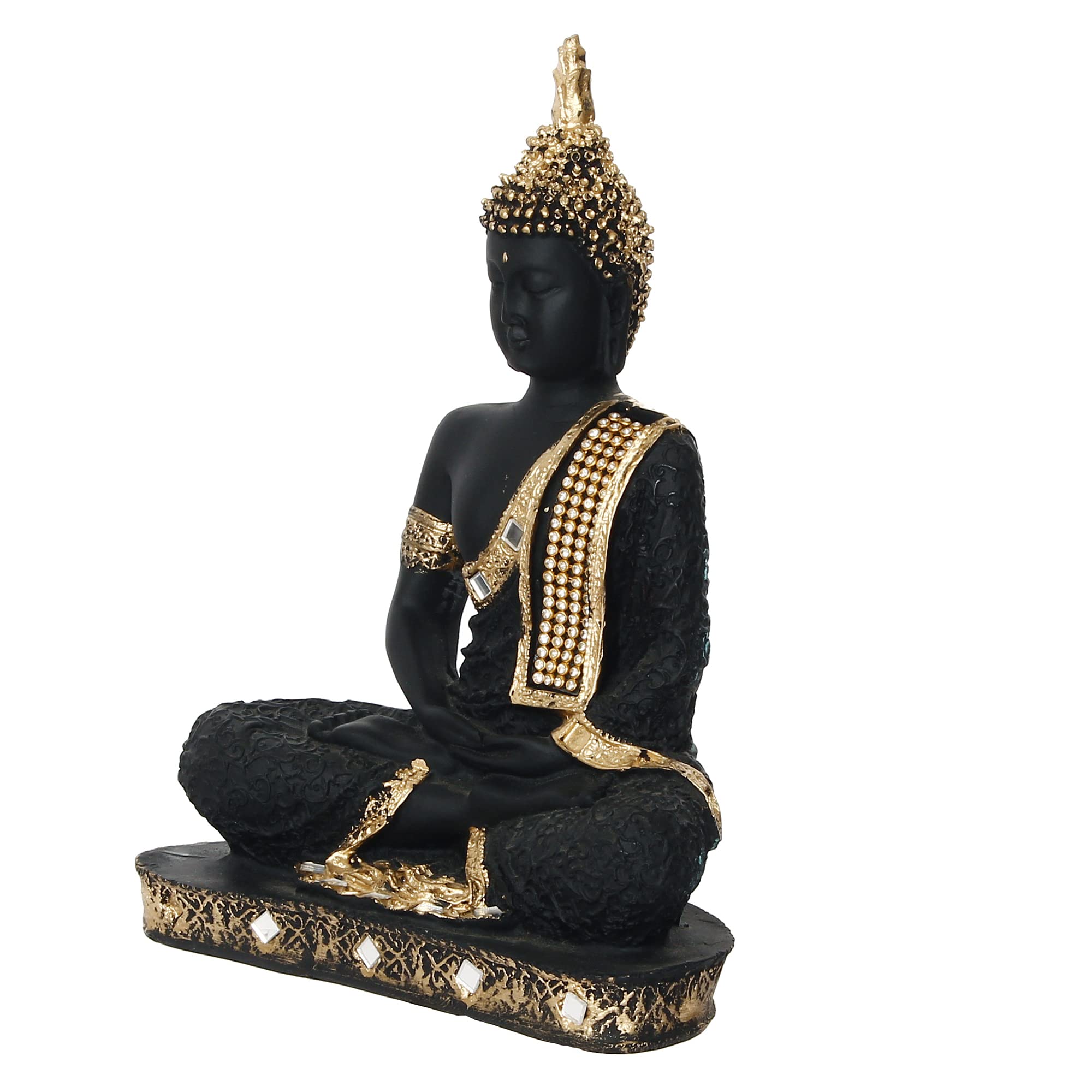 Ecraftindia Golden Black Resin Handcrafted Meditating Lord Buddha Idol For Home Decor - Gautam Buddha Statue For Living Room Off