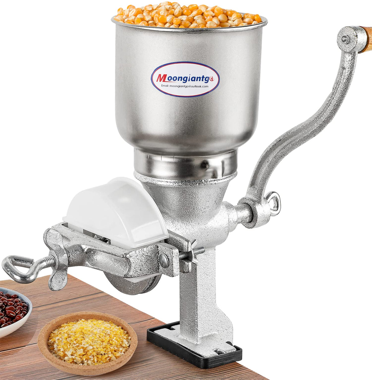 Moongiantgo Corn Grinder Cast Iron, Hand Crank Grain Mill With Large Hopper & Table Clamp, For Manual Crushing Barley Wheat Berr