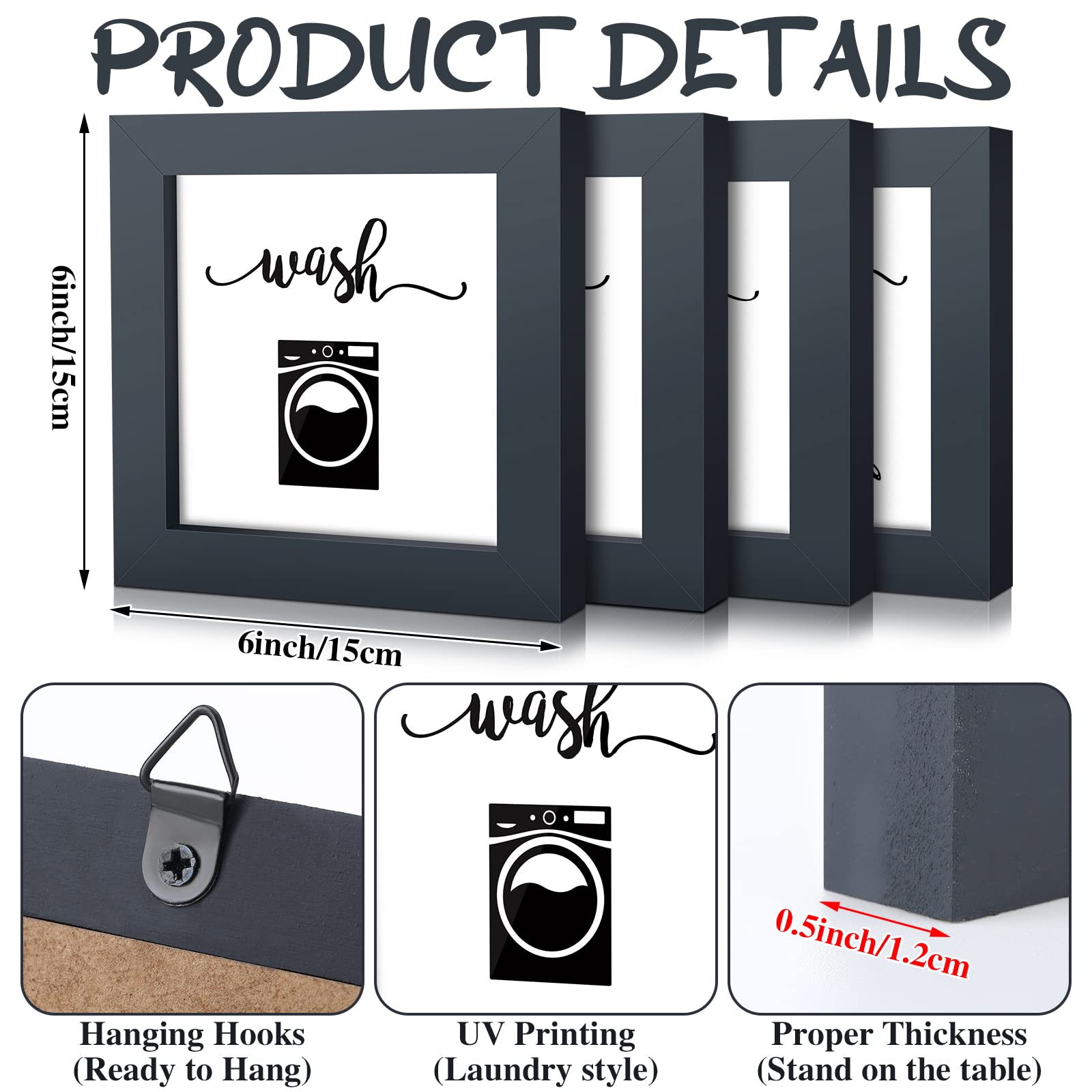 Laundry Sign Set of 4 Rustic Handmade Wood Wash Dry Fold Put Away Laundry Signs Wall Decor Wall Hanging Art Decor Wood Signs for