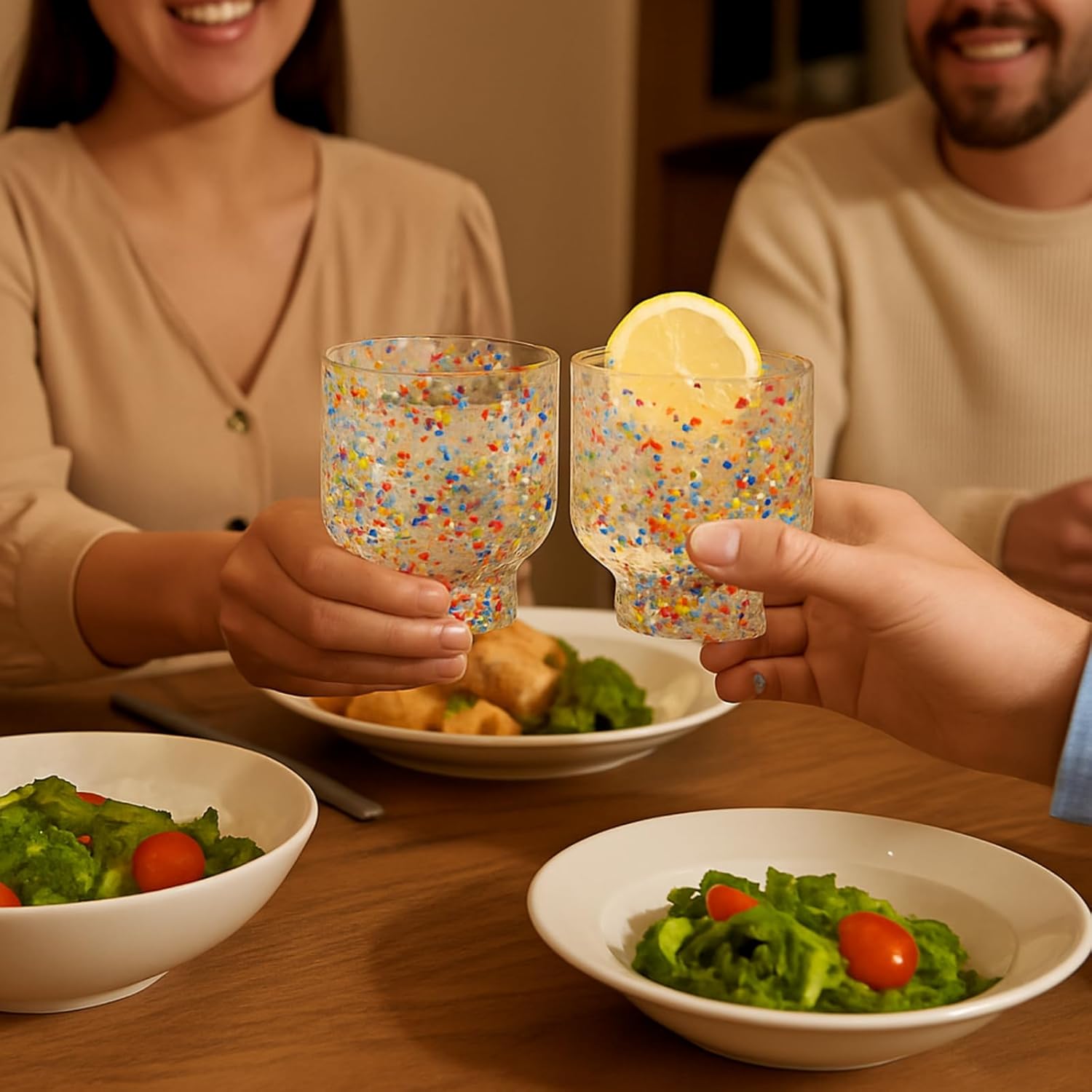 Khen Confetti Stemless Tumblers Set Colorful Drinkware - 12oz Clear