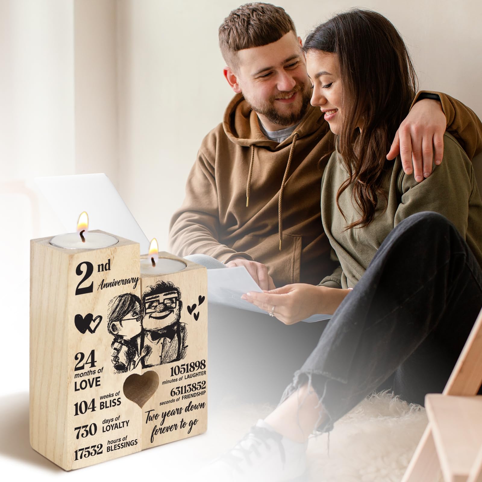 2nd Anniversary Wedding Gifts for Wife Girlfriend, Couples Gift Candlestick, Cotton 2nd Wedding Anniversary for Husband Boyfrien