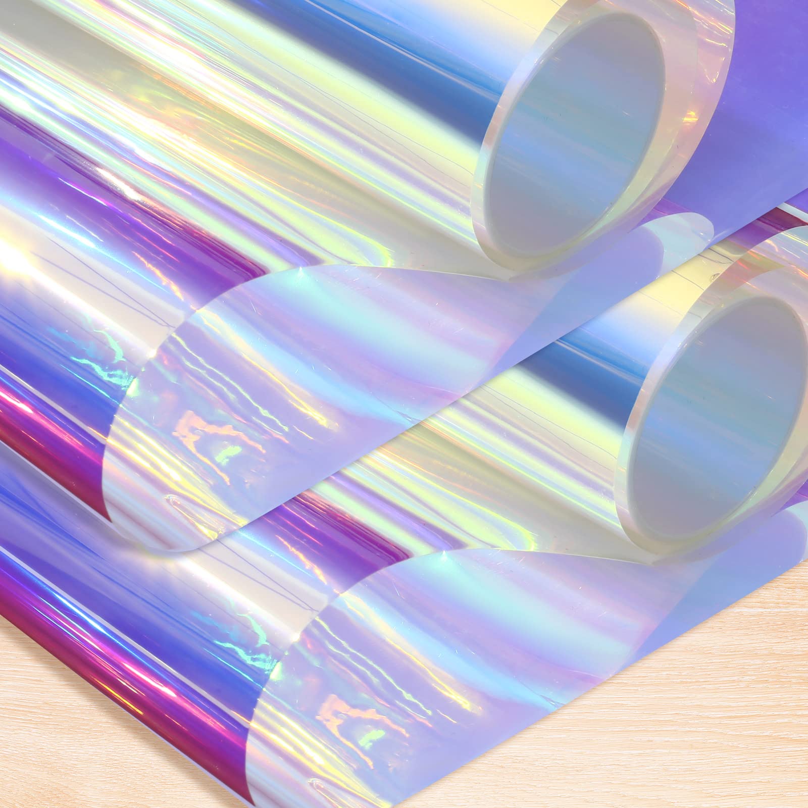 Zonon 2 Sheets Iridescent Cellophane Wrap Roll Holographic Window Film 16 x 100 Inches Dichroic Adhesive Film Rainbow Decorative