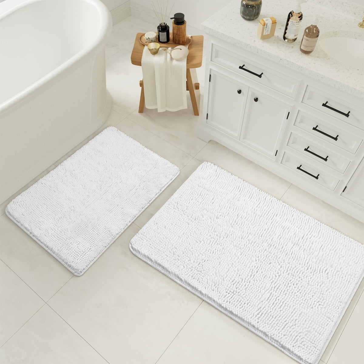 Lochas Bathroom Rugs Sets 2 Piece, 17 X 24 Plus 20 X 32 Inches Thick Non Slip Bath Rug Set, Absorbent Soft Chenille Bathroom Rug