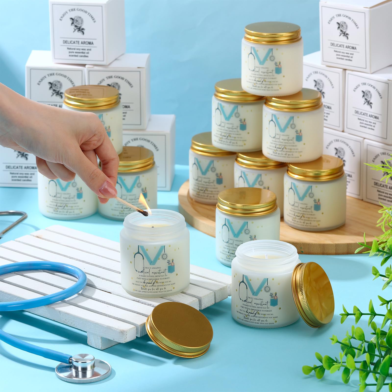 Nuanchu 12 Pcs Medical Assistant Gifts Soy Scented Candles Bulk Aromatherapy Jar 3.5 oz Soy Wax 6 Styles Scented Candles Present