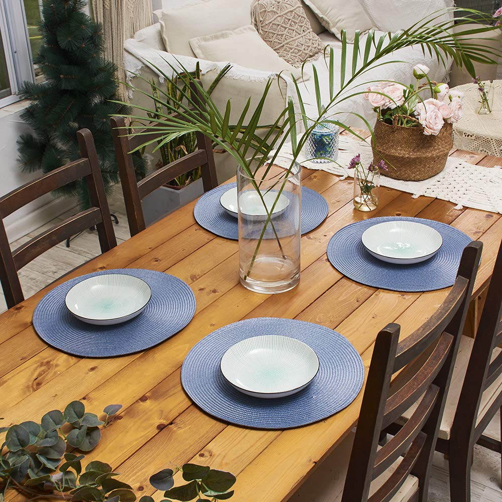 Ahhfsmei Round Braided Placemats 15 Inch Round Table Mats For Dining Tables Natural Woven Heat Resistant Place Mats Set Of 6 (Li