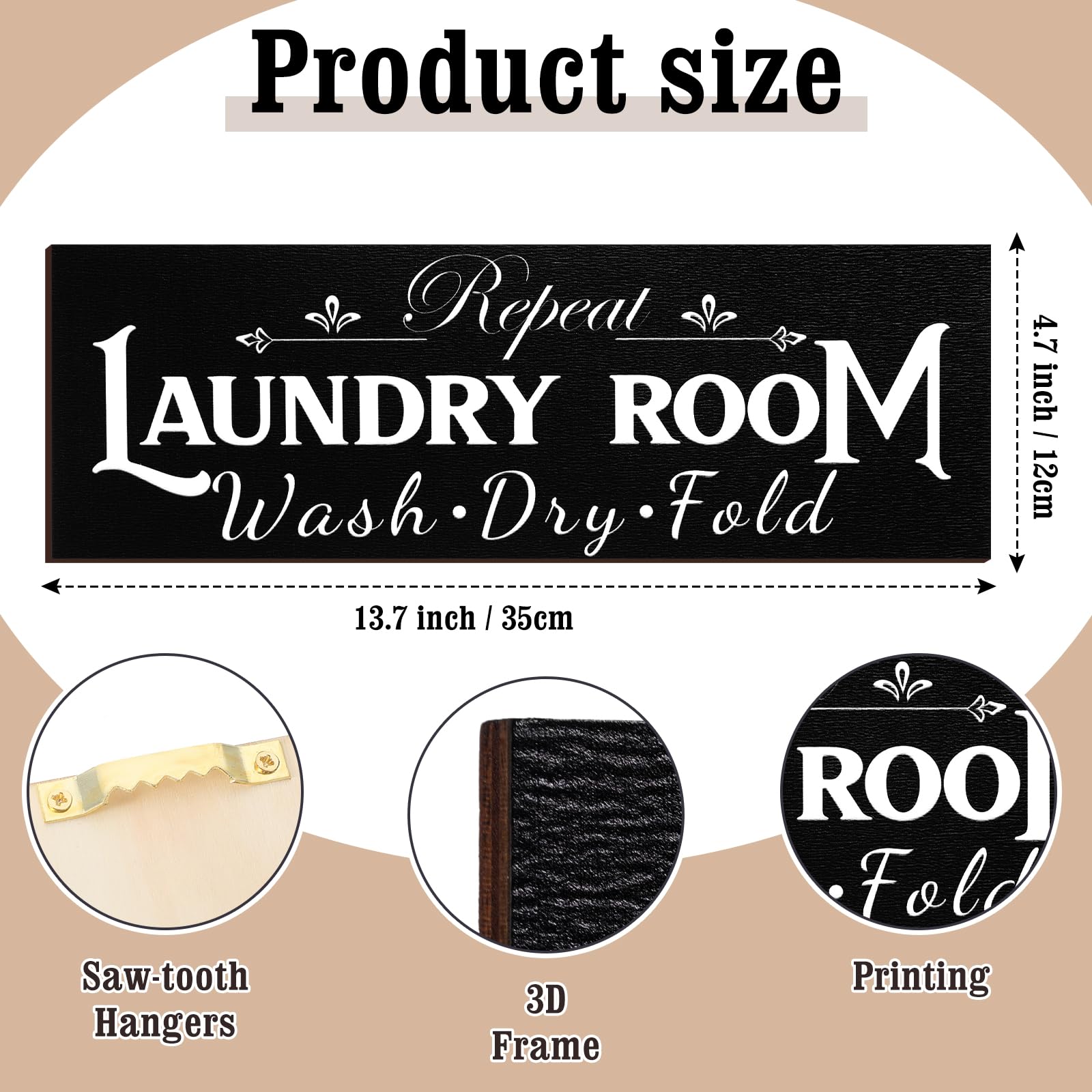 Yerliker Set of 5 Laundry Room Decor for Wall Laundry Room Sign Farmhouse Wooden 4.7 x 4.7 Inch Wash Dry Fold Repeat Signs Rusti
