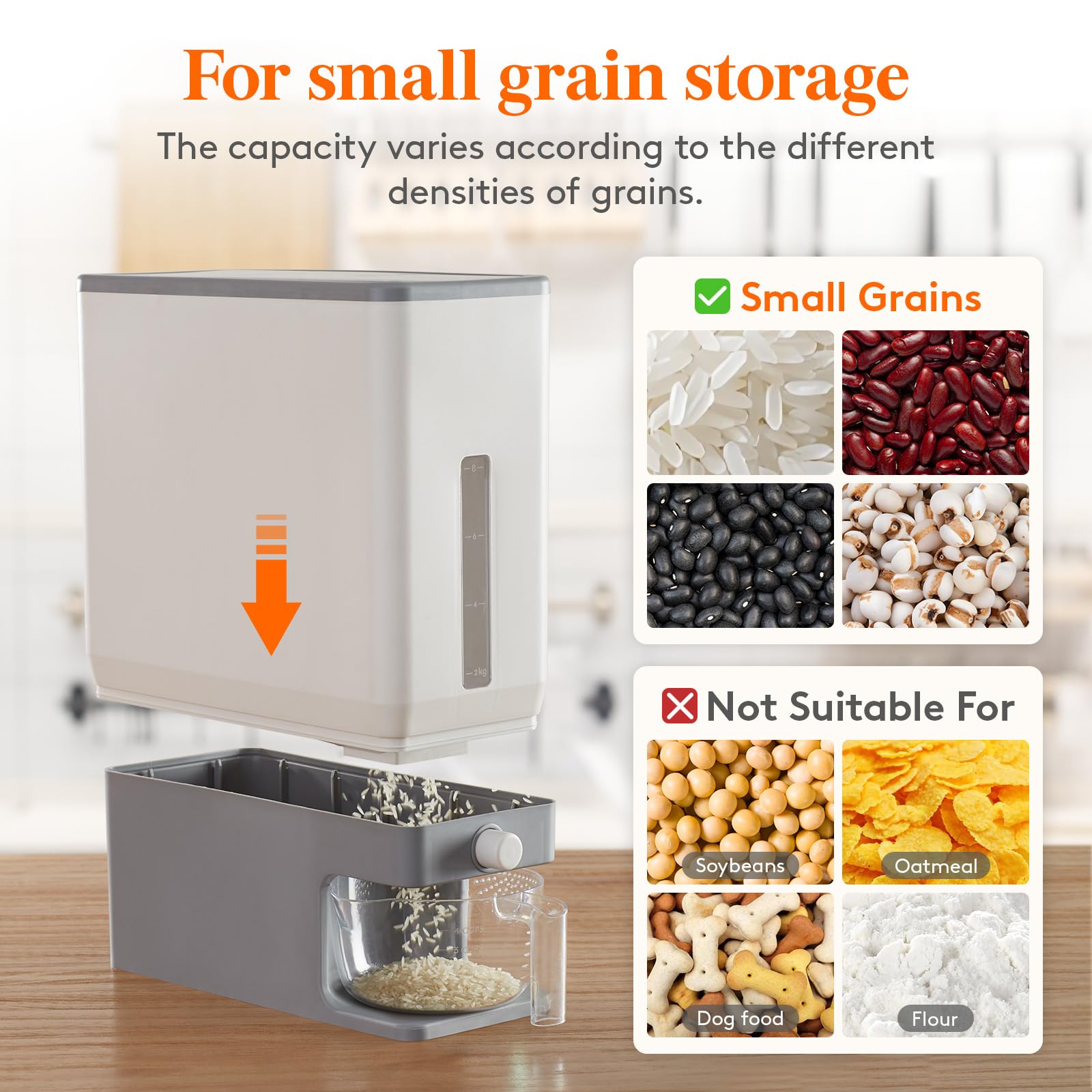 Lifewit Rice Dispenser 25 lbs, Sealed Moisture Proof Container, BPA-Free, Light Grey, Model 22053