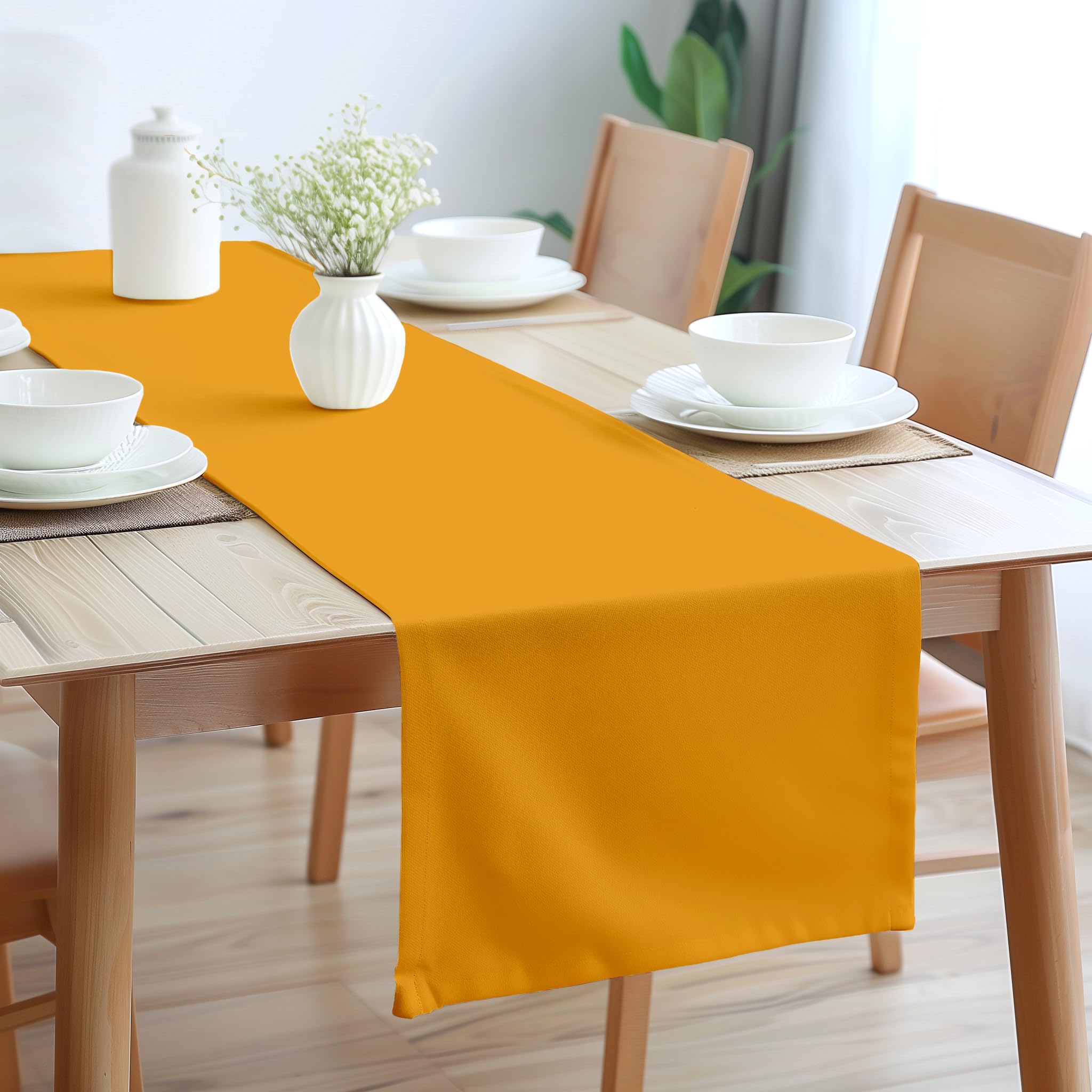 Encasa Table Runner 13X104 In Long | Cotton Canvas Fabric | Mango Solid Color | Machine Washable & Durable
