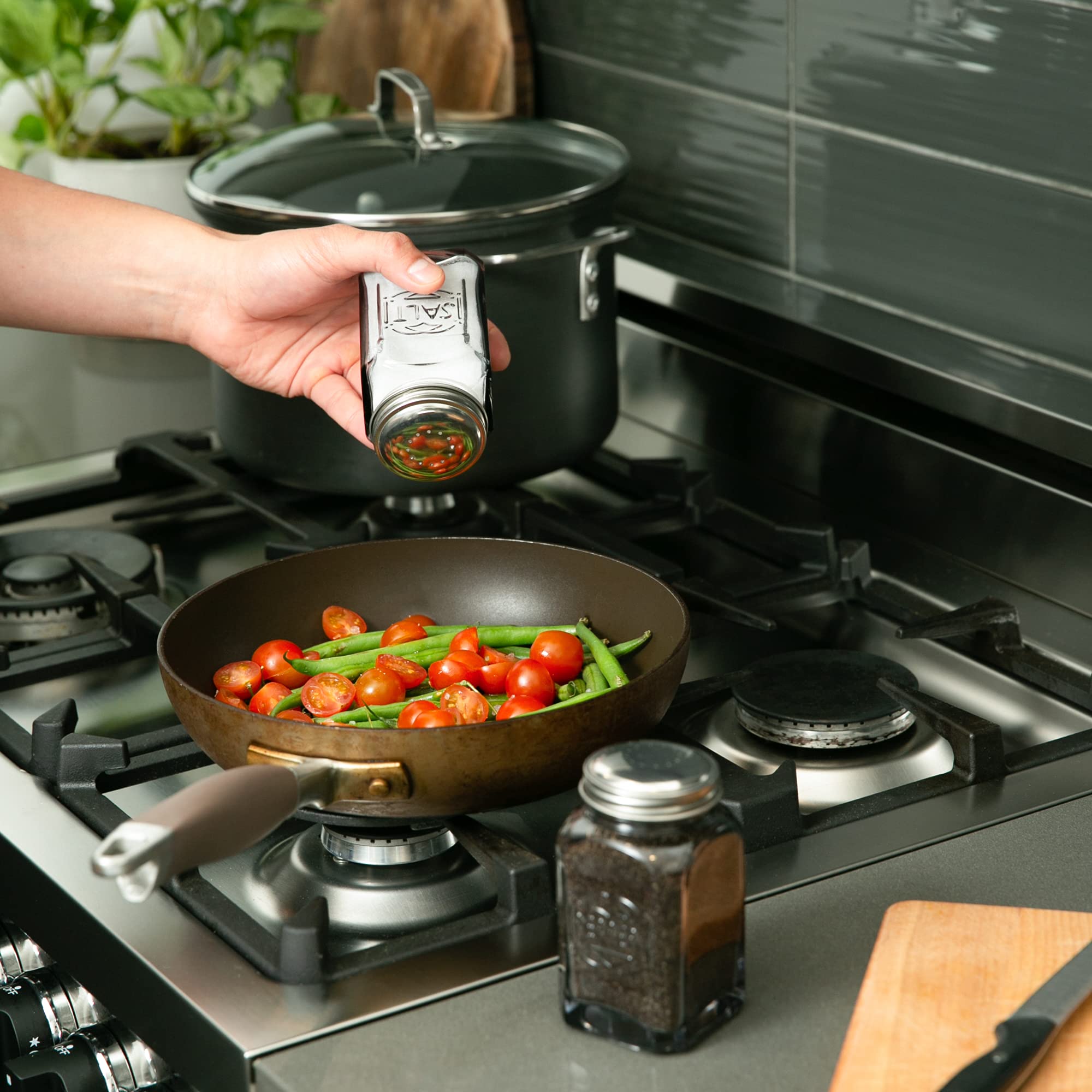 Rsvp International Retro Glass Salt  Pepper Shaker Stainless Steel Lids , 8 Oz, Gray