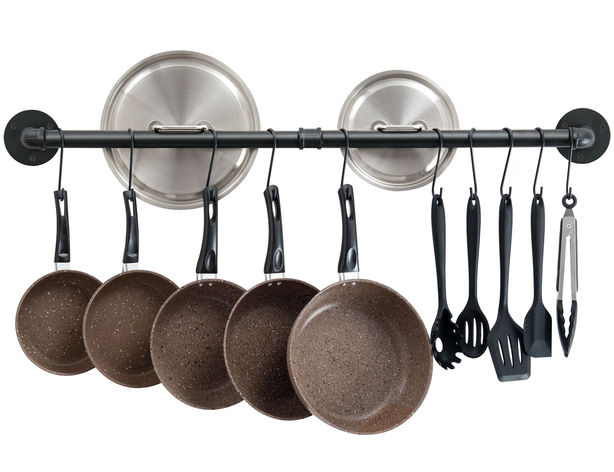 Oropy 38 Inch Pot Bar Rack Wall Mounted Detachable Pans Hanging Rail Kitchen Lids Utensils Hanger With 14 S Hooks Black